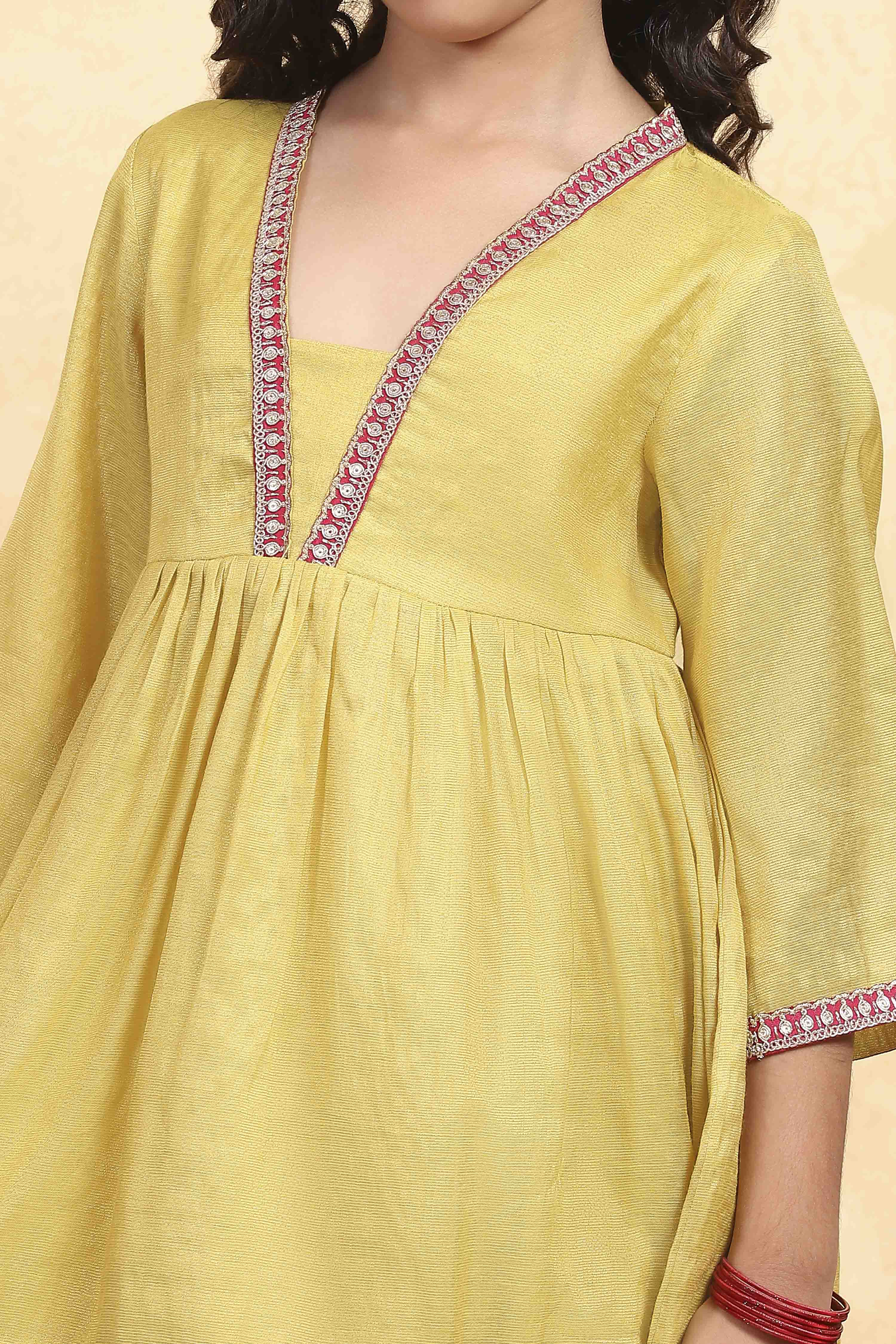 Green Cotton Dyed Gathered Sharara Suit Set image number 1