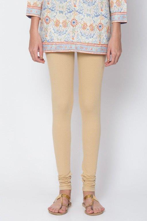 Beige Cotton Solid Churidar image number 1