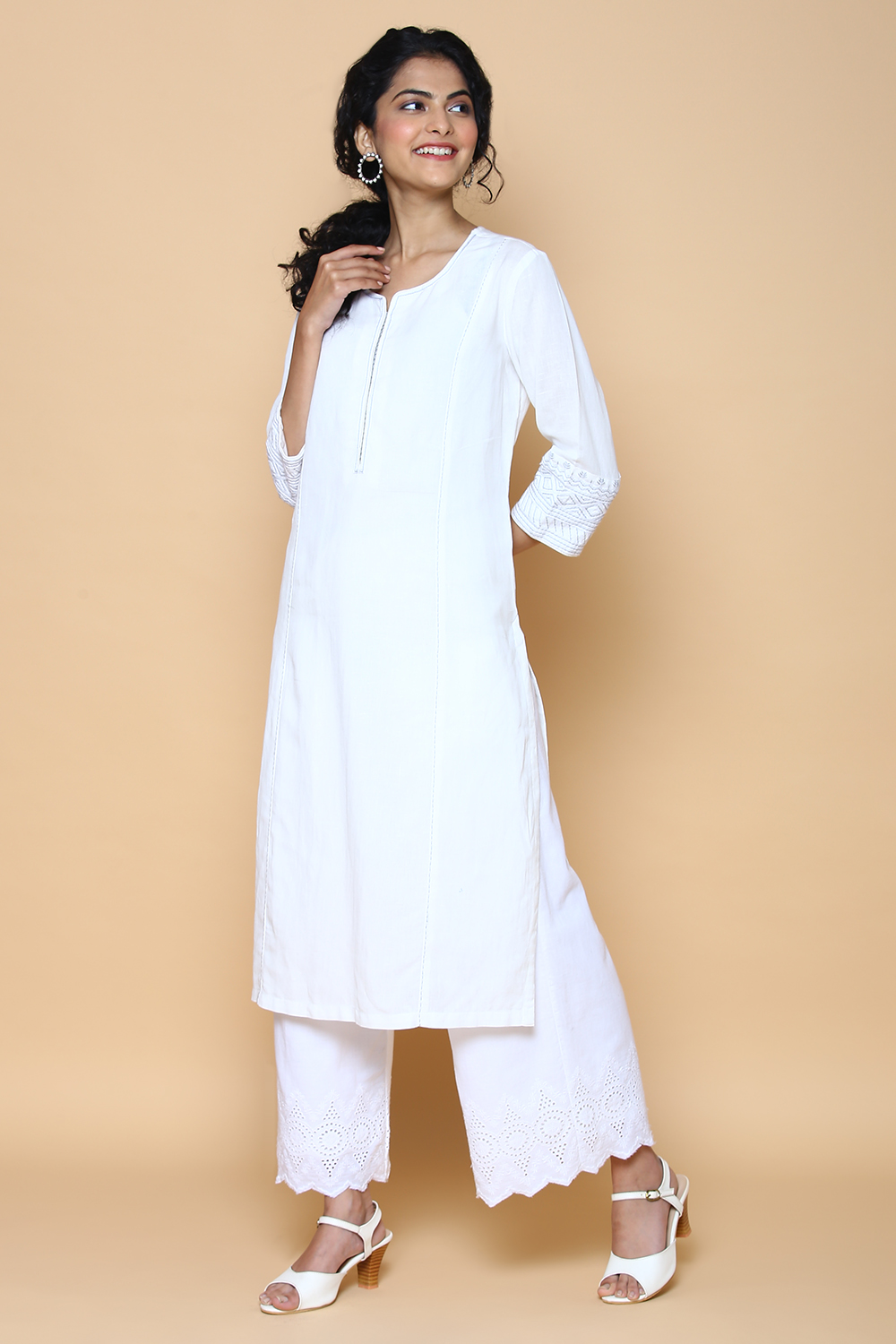 Peach Blue Cotton Linen Kurta image number 2
