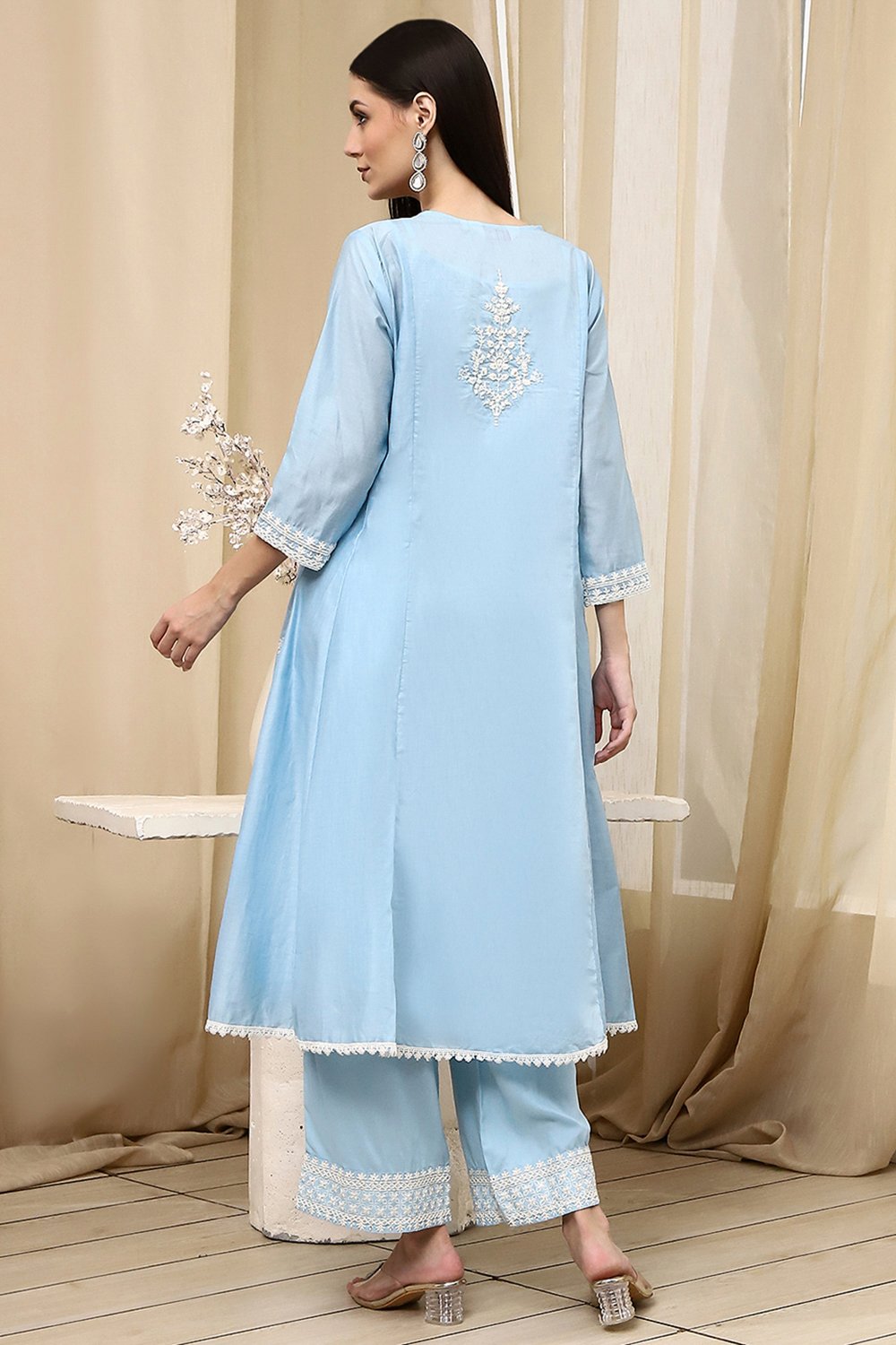 Blue Viscose Kalidar Suit Set image number 4