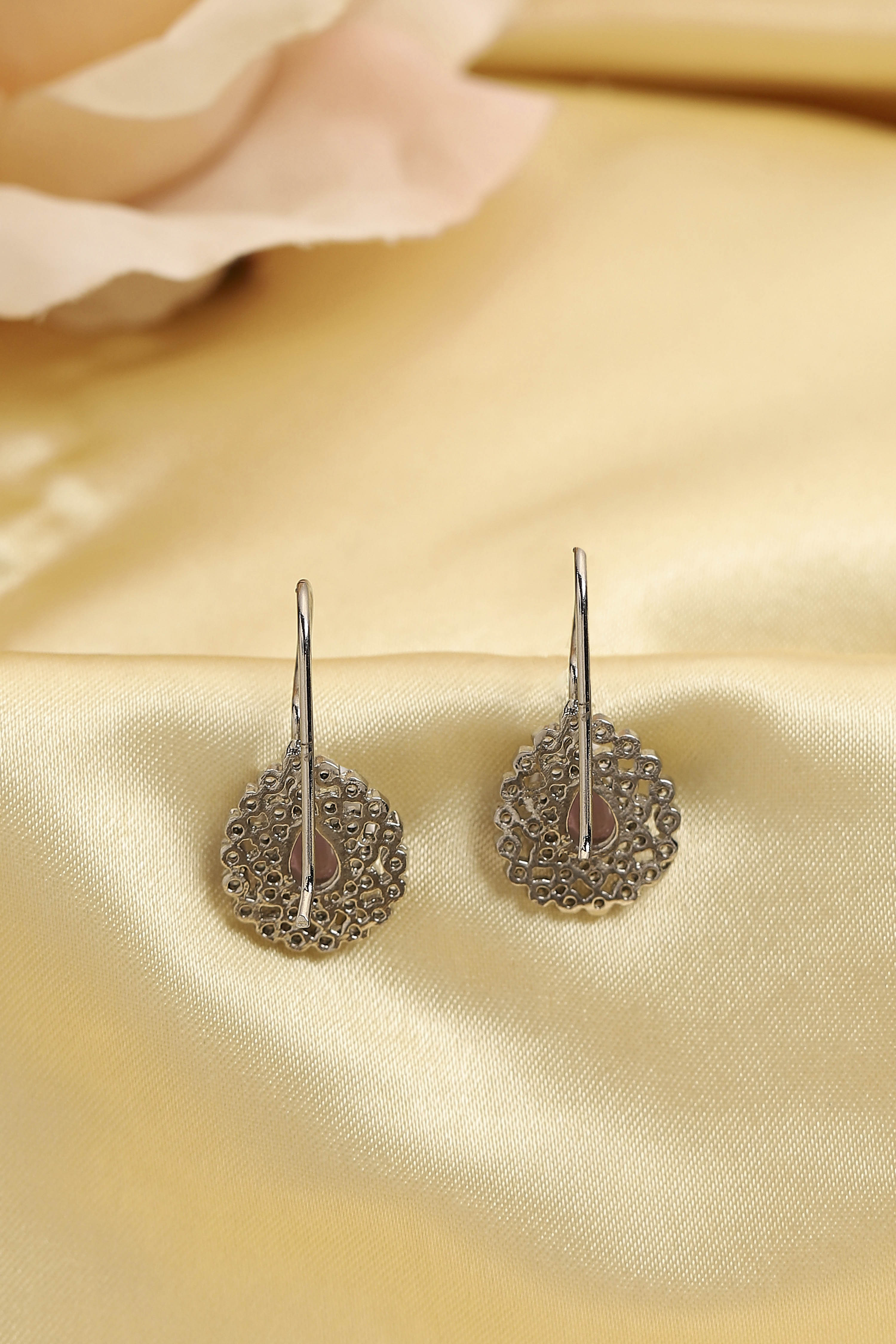 Pink Silver Plated Brass Studded Drop Earrings image number 2
