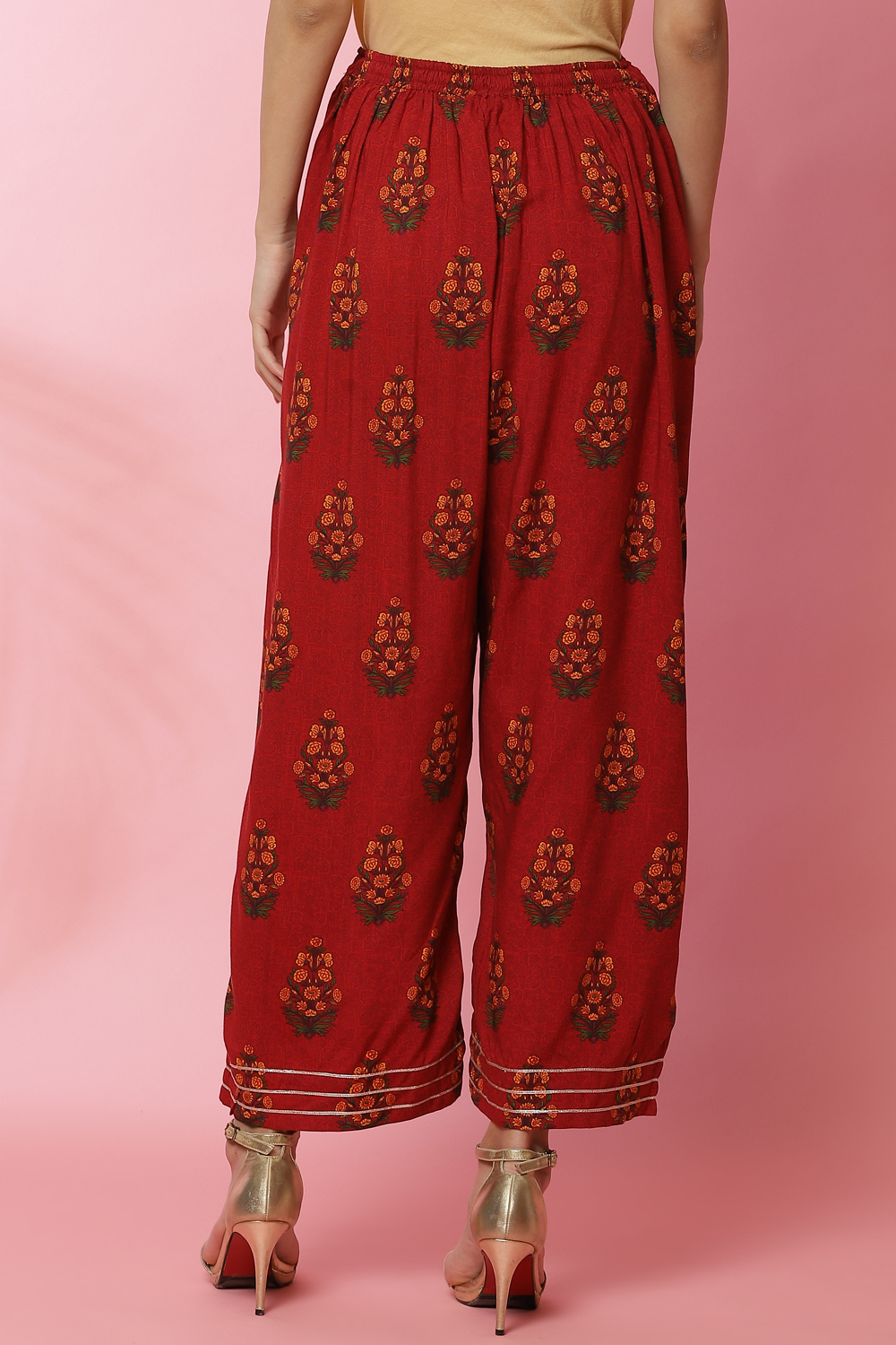 Rust Cotton Floral Palazzo Pants image number 5