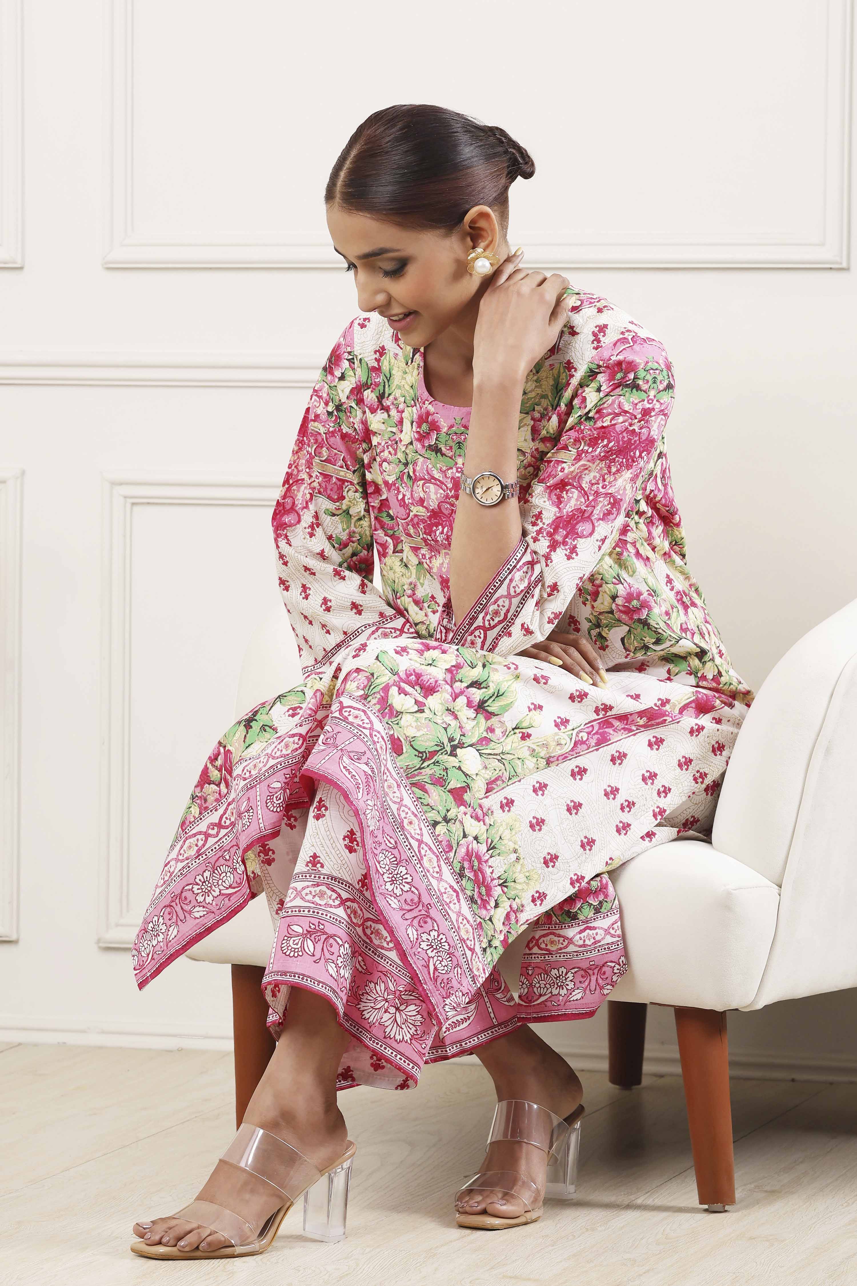 Pink Cotton A-Line Suit Set image number 0