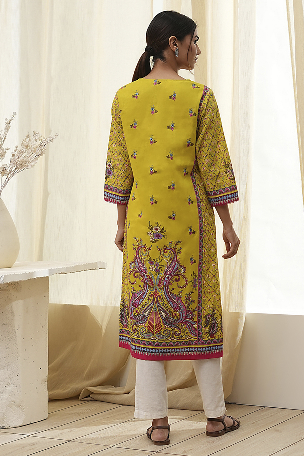 Blue Pure Cotton Printed Straight Kurta image number 3