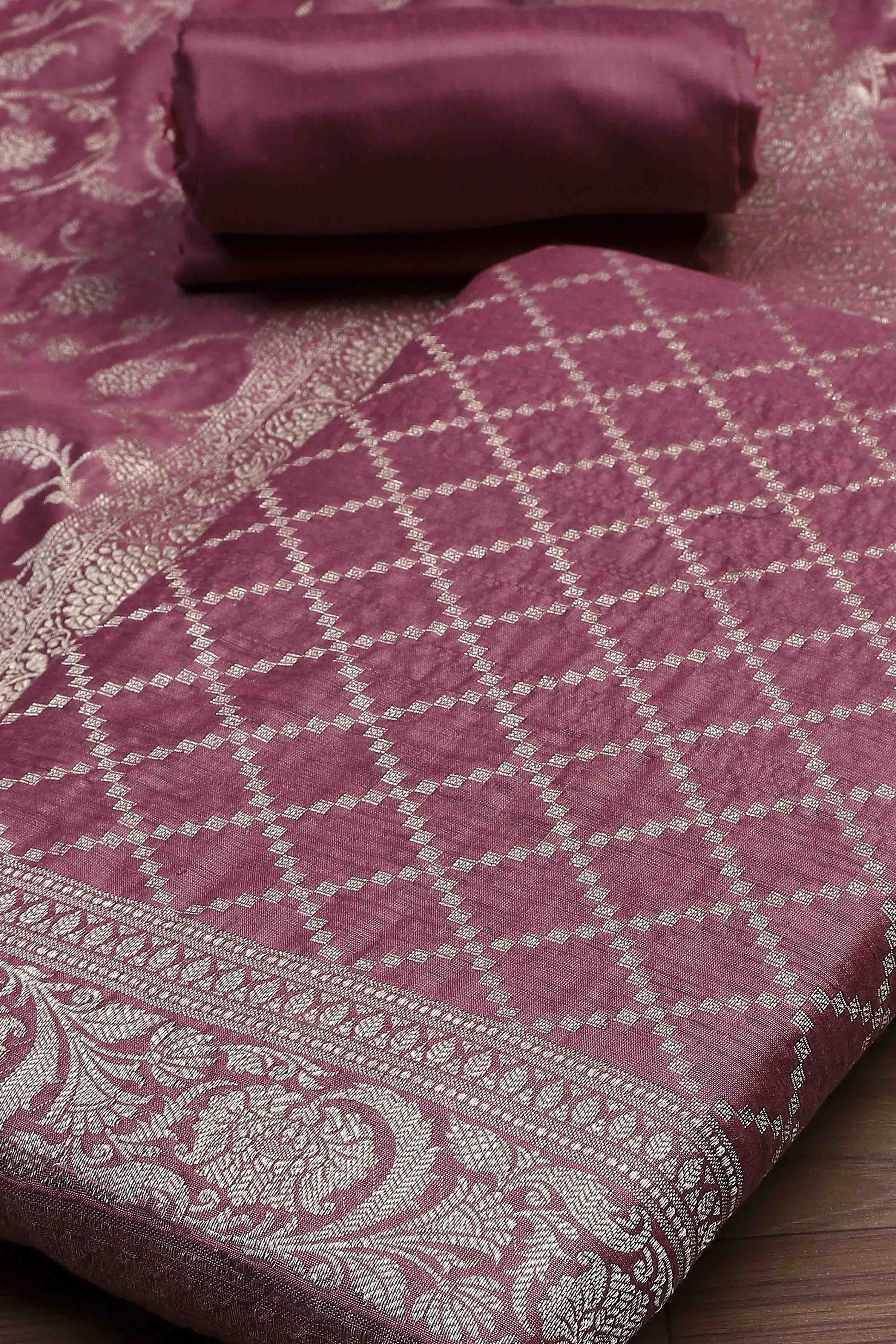 Peach Cotton Printed Embroidered Unstitched Suit Set image number 1