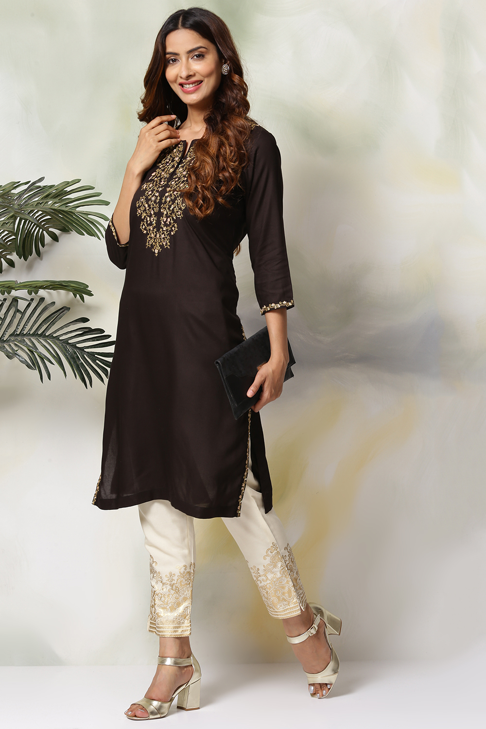 Black Rayon Straight Kurta Pants Set image number 5