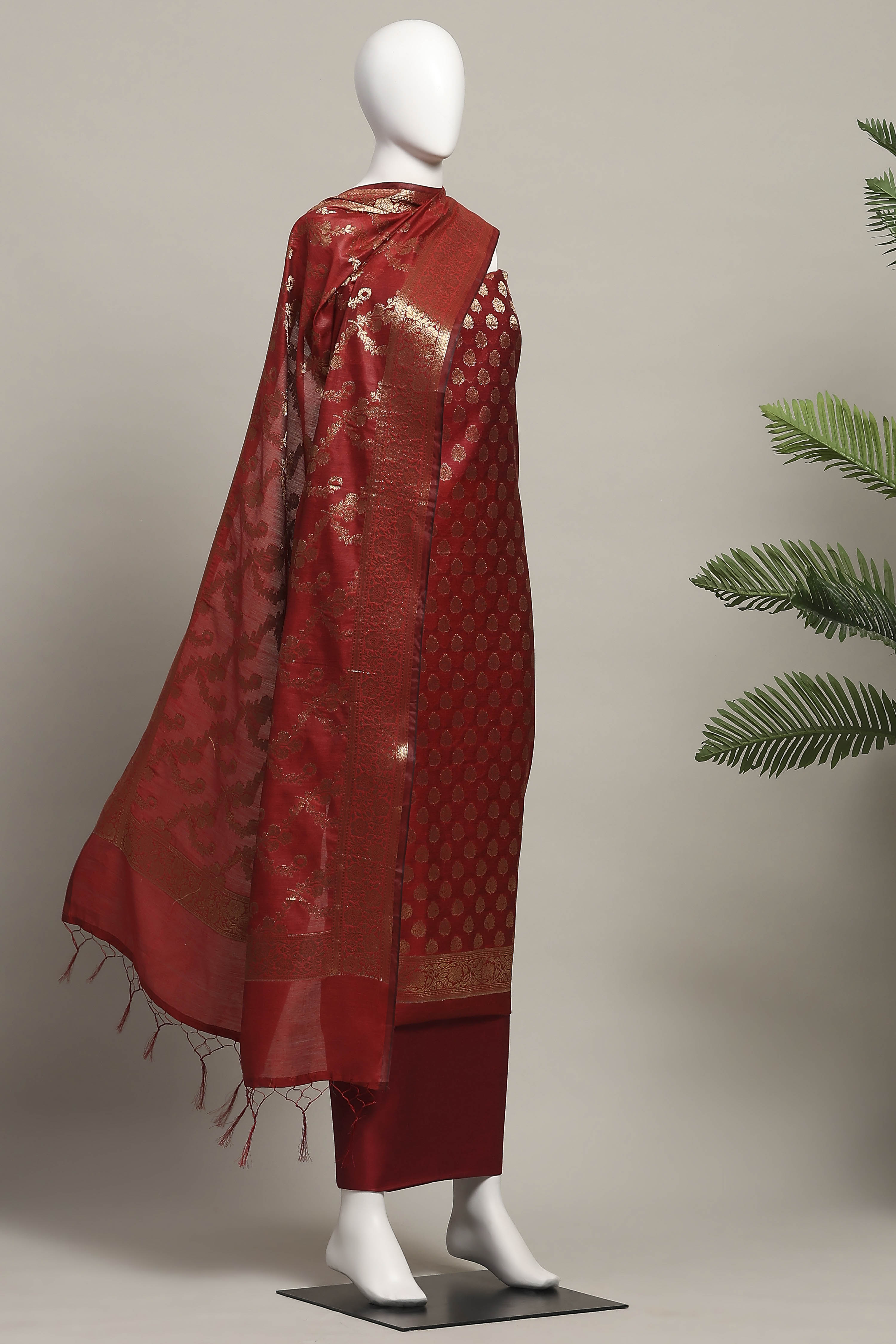 Teal Cotton Printed Embroidered Unstitched Suit Set image number 4