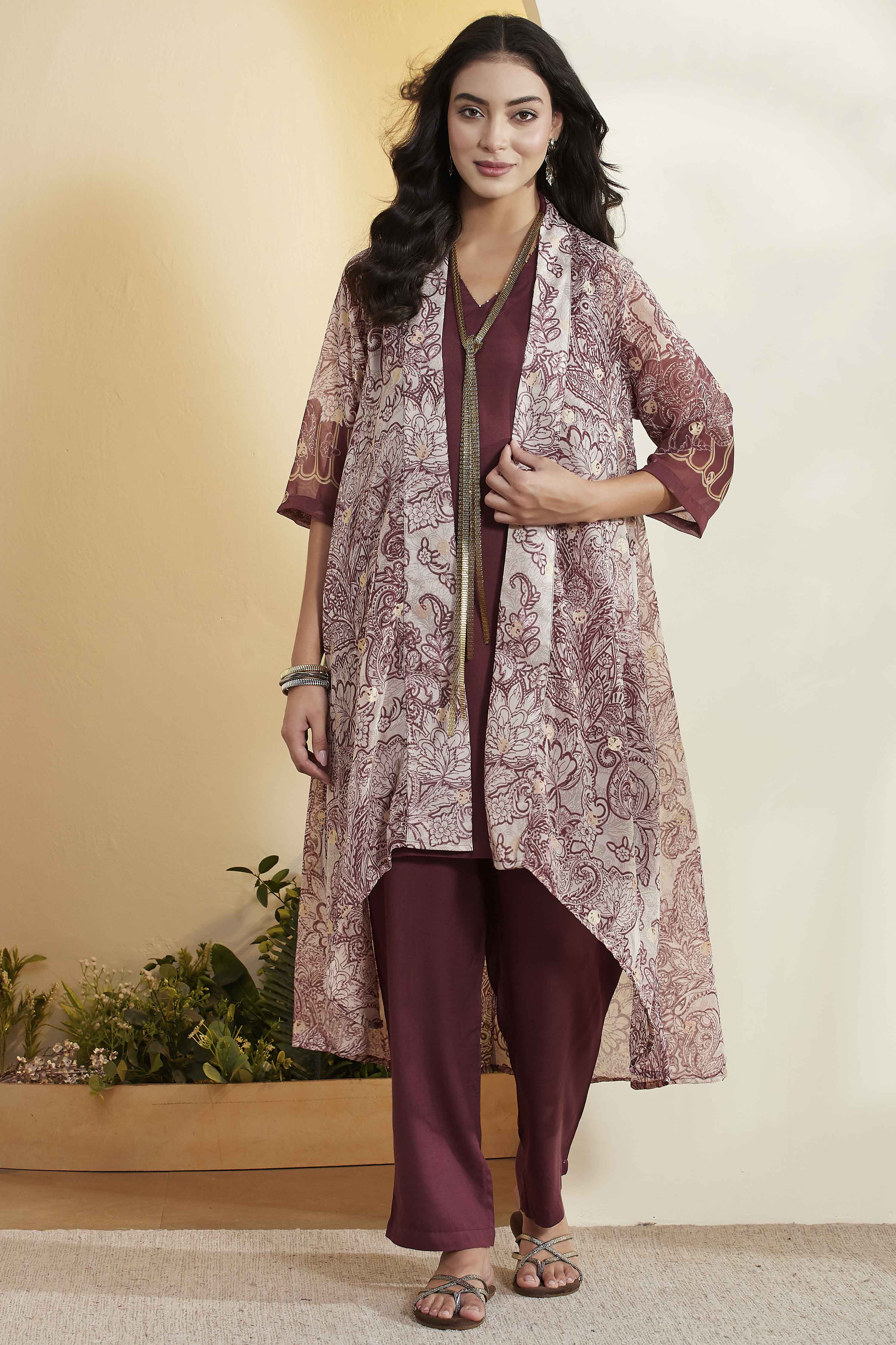 Onion Pink Viscose Rayon Printed Fusion Set image number 7