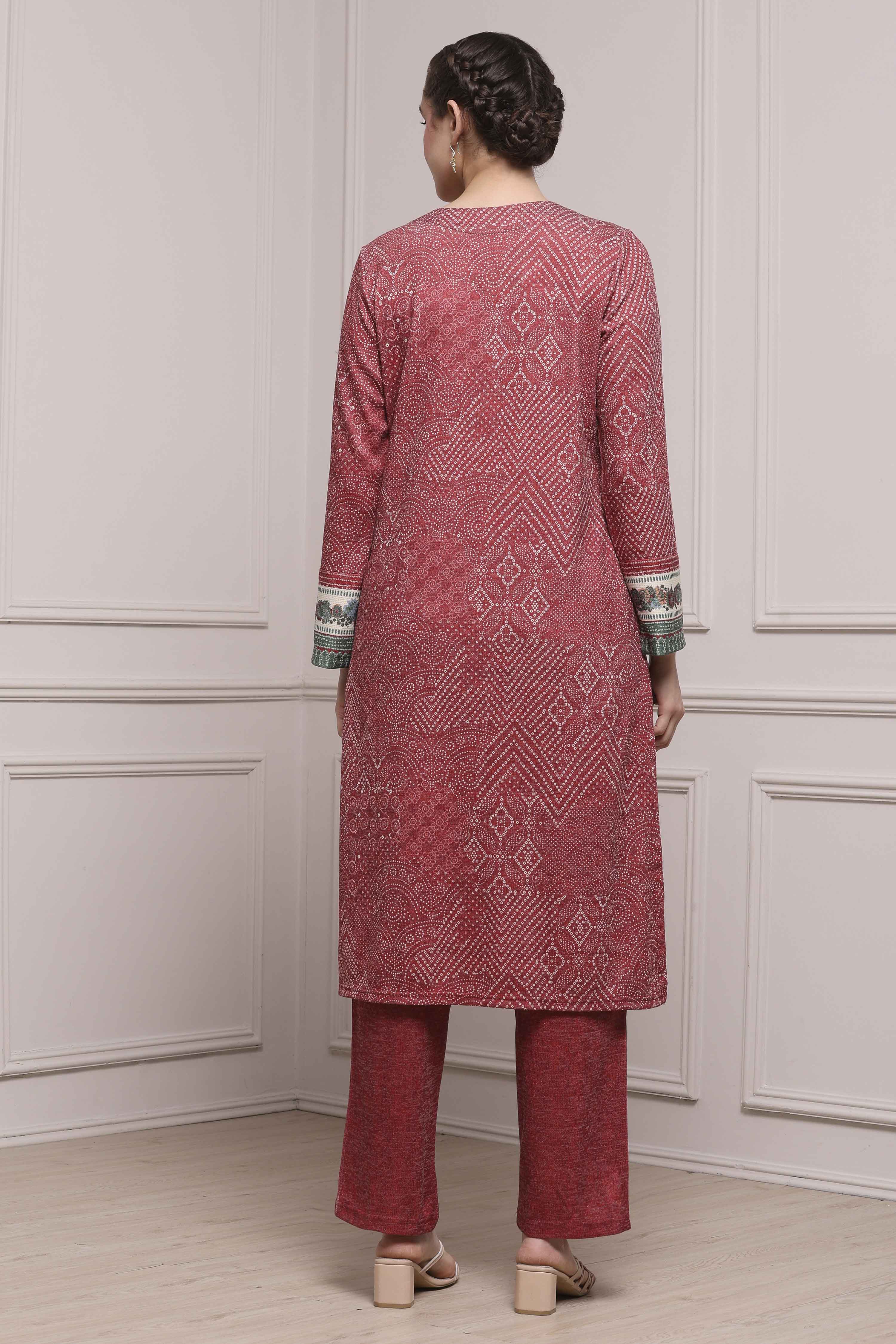 Black Blended Straight Printed Suit Set image number 4