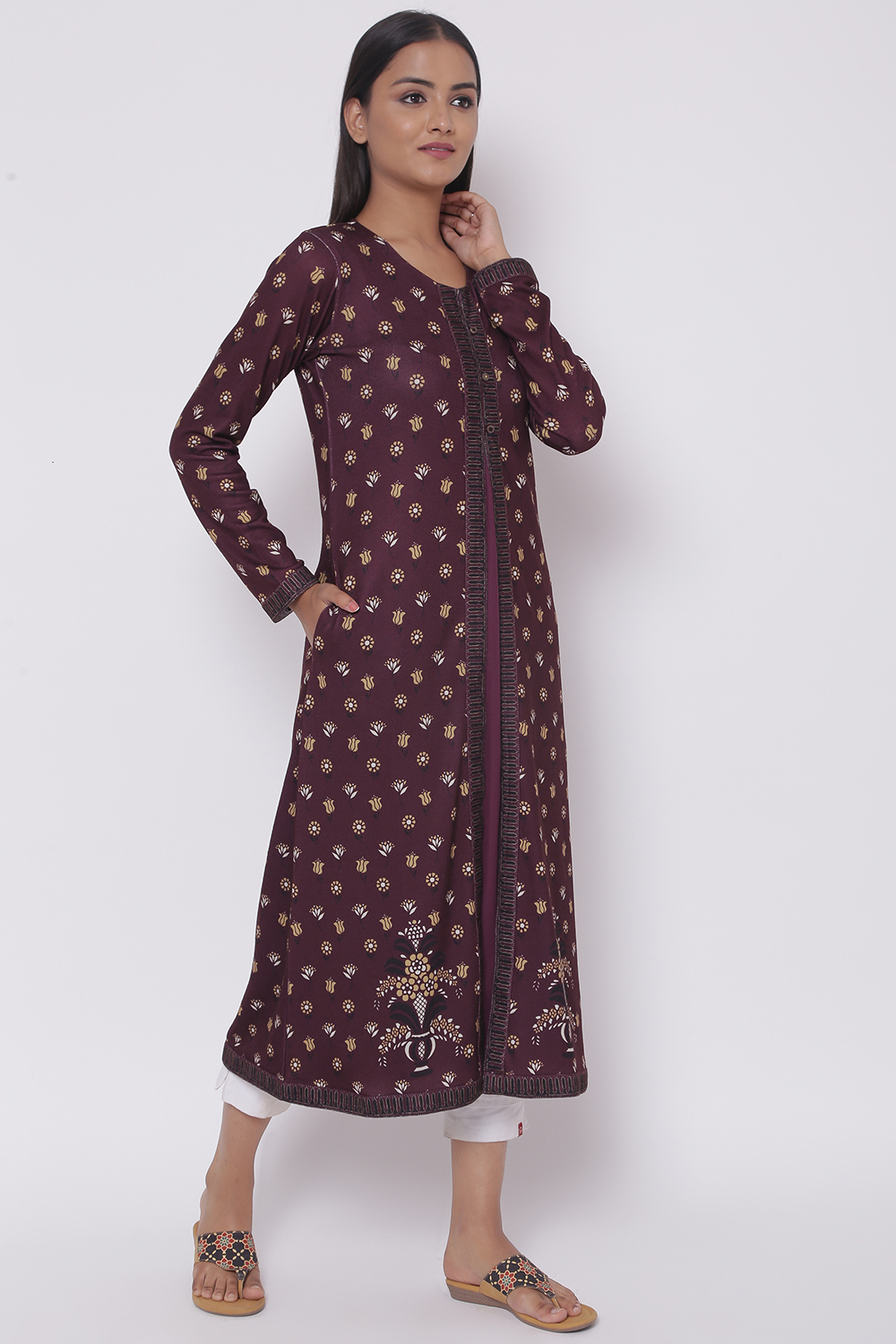 Olive Green Winter Yarndyed Kurta image number 3