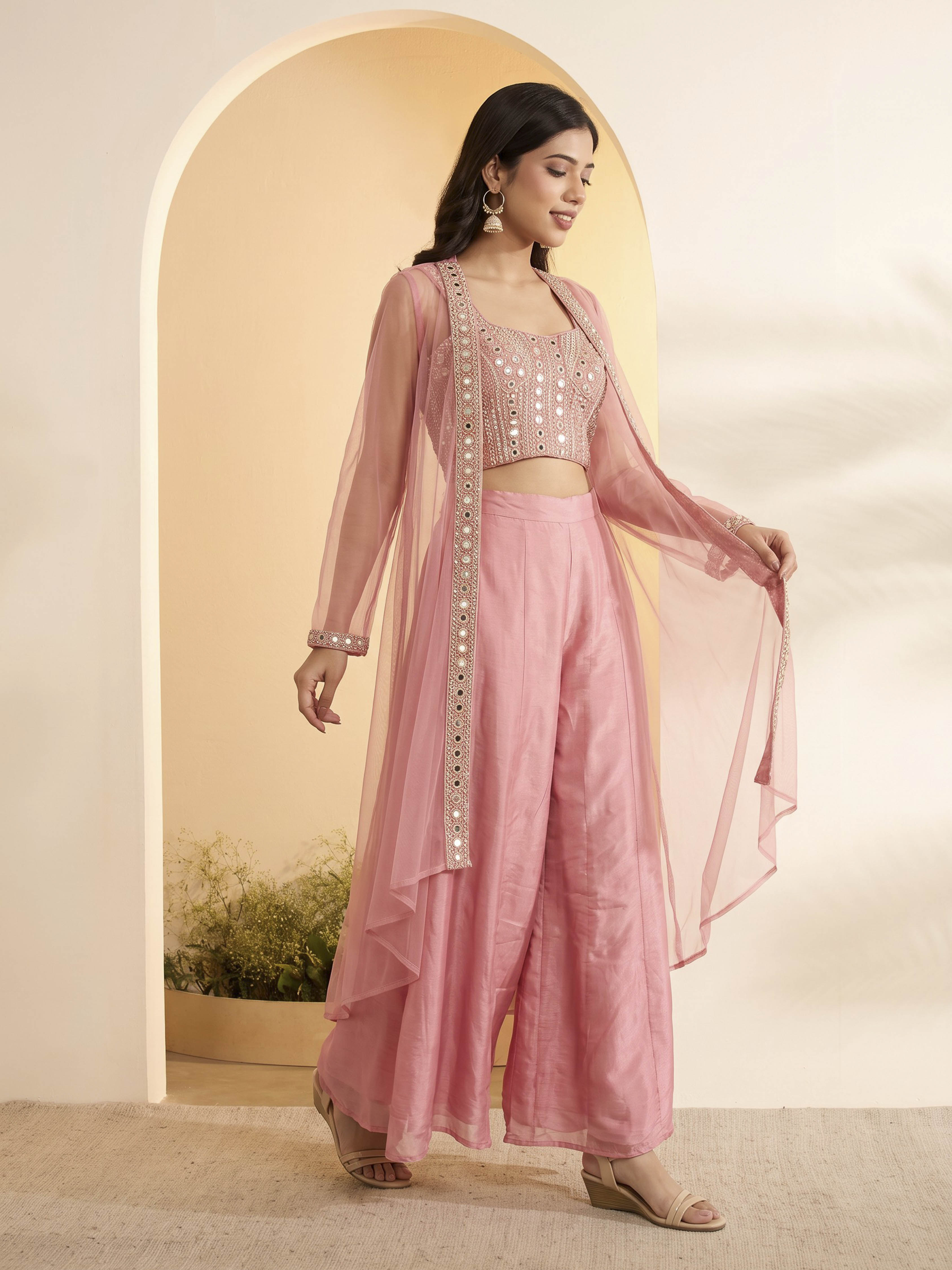 Yellow Solid Viscose Rayon Kalidar Kurta Set with Sharara image number 3