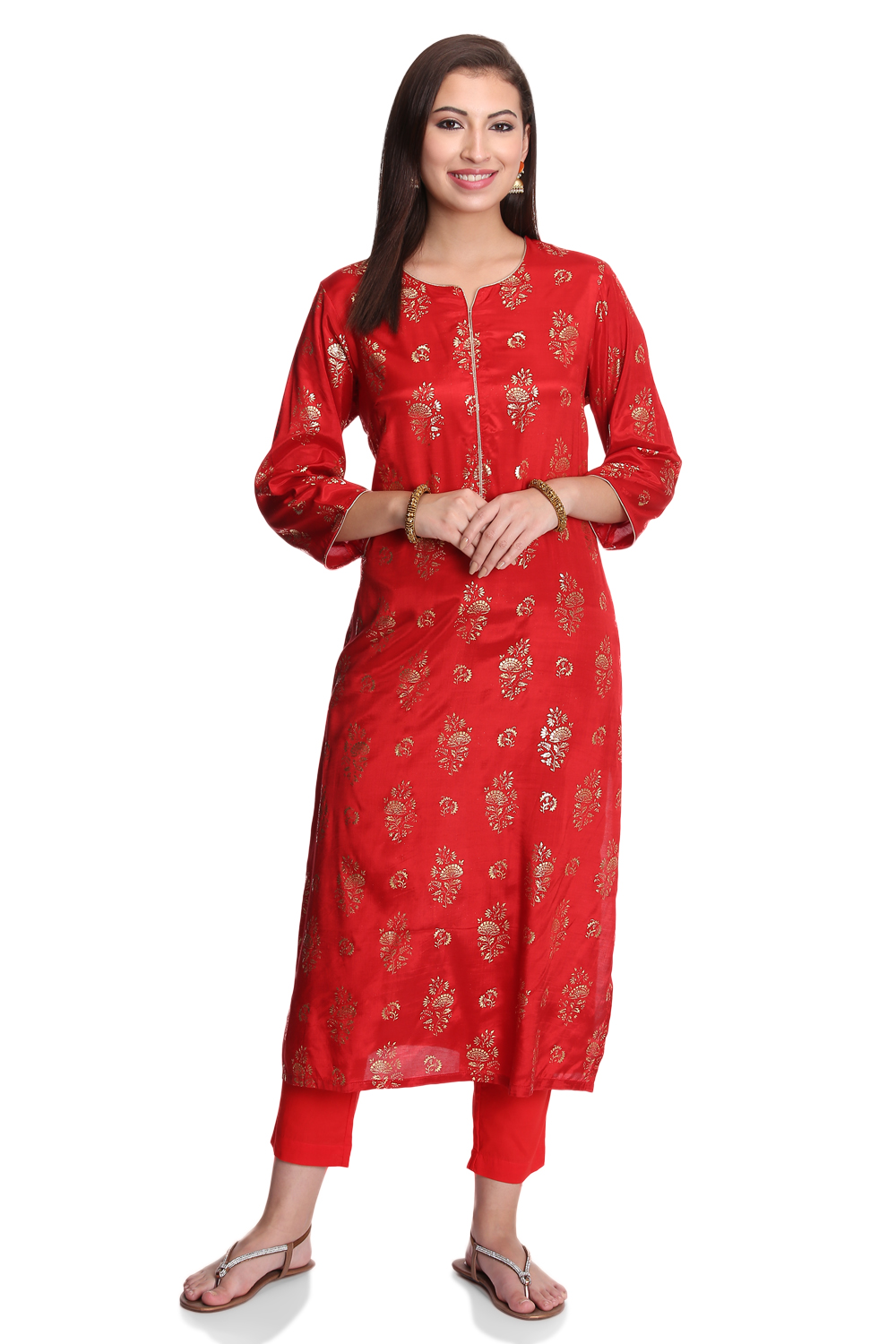 Fuchsia Viscose Straight Printed Kurta image number 4