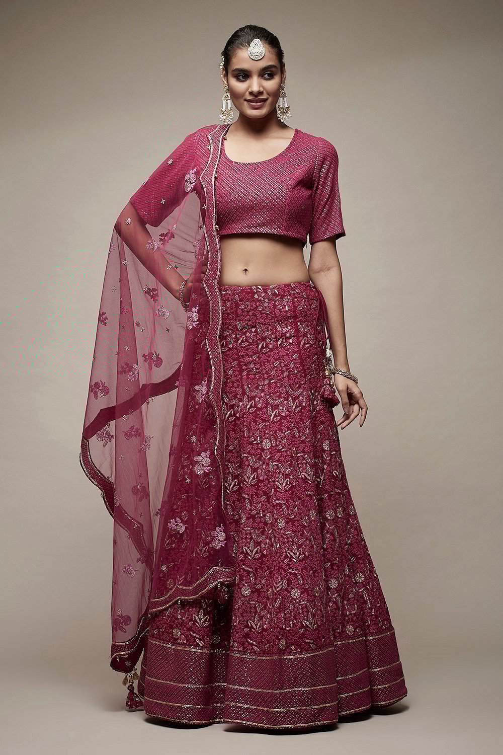 Wine Viscose Lehenga Set image number 5