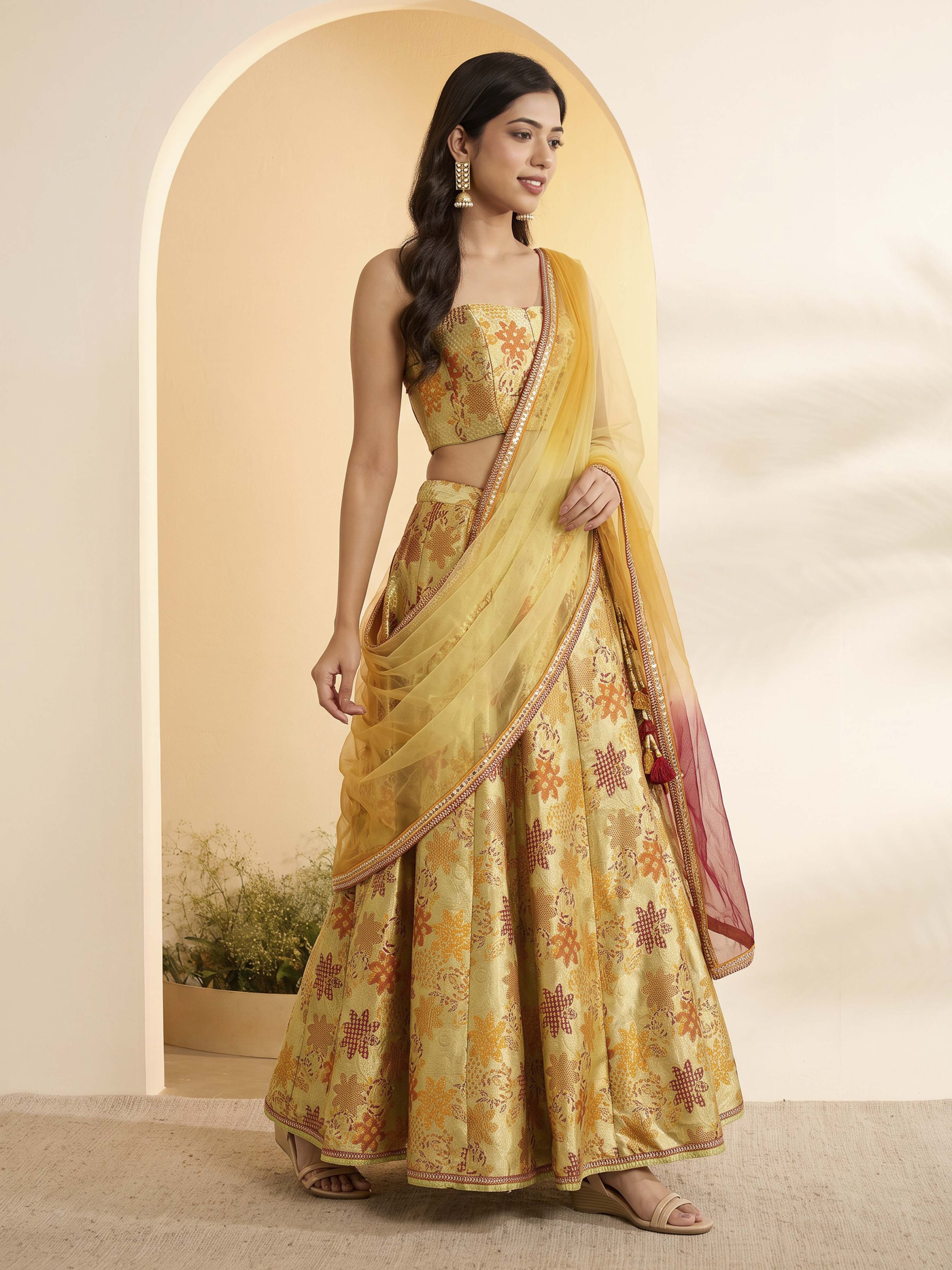 Mint Green Polyester Kalidar Lehenga Set image number 2