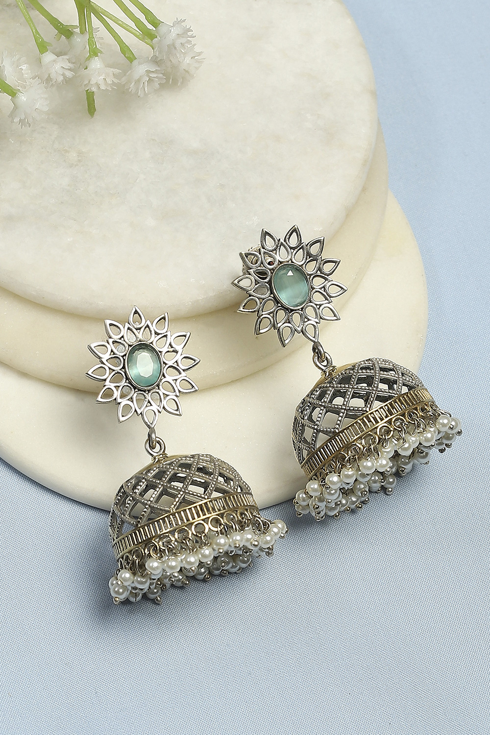 Mint Green Brass Jhumka image number 0