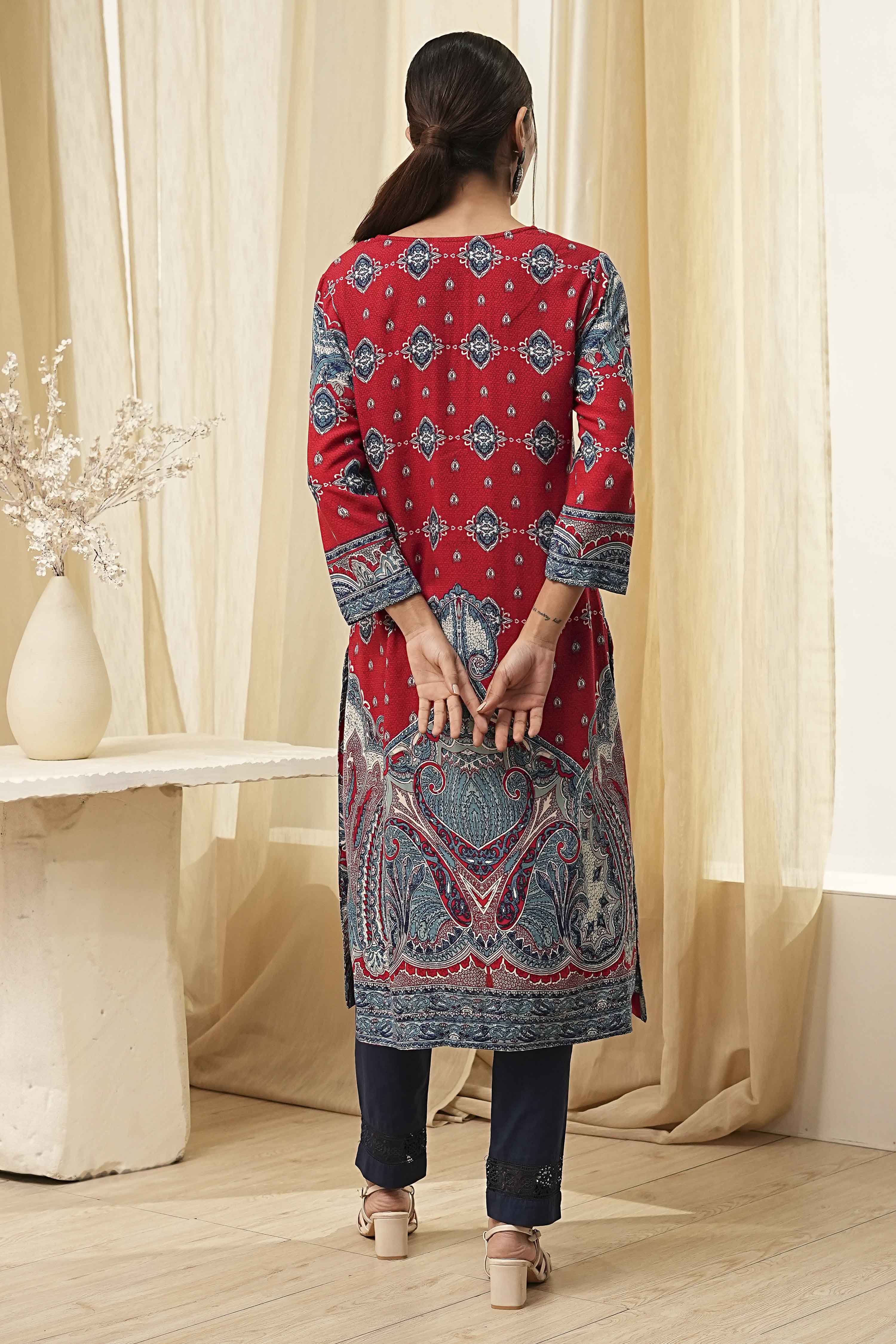 Pink Printed Straight Kurta image number 3