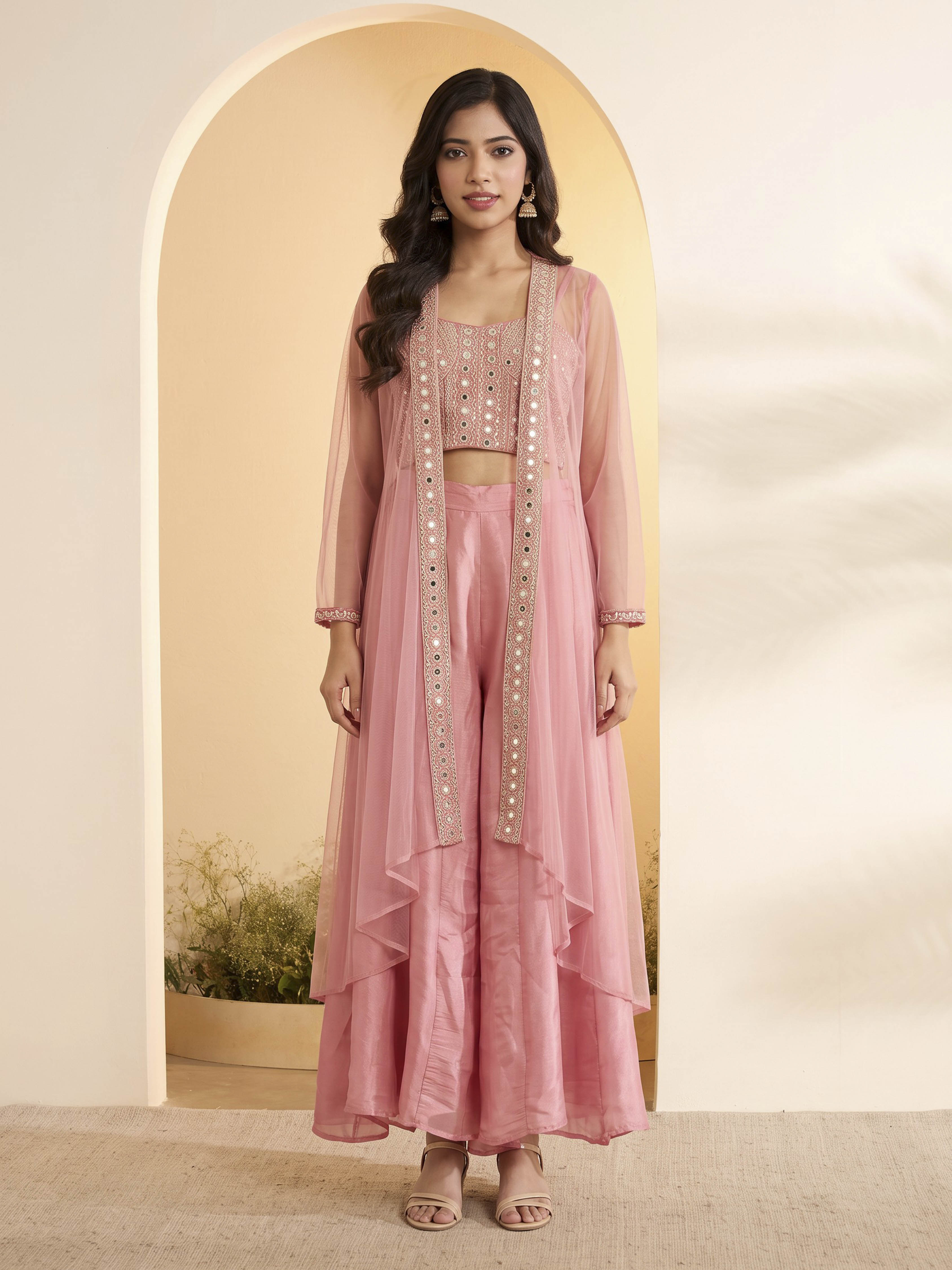 Yellow Solid Viscose Rayon Kalidar Kurta Set with Sharara image number 7