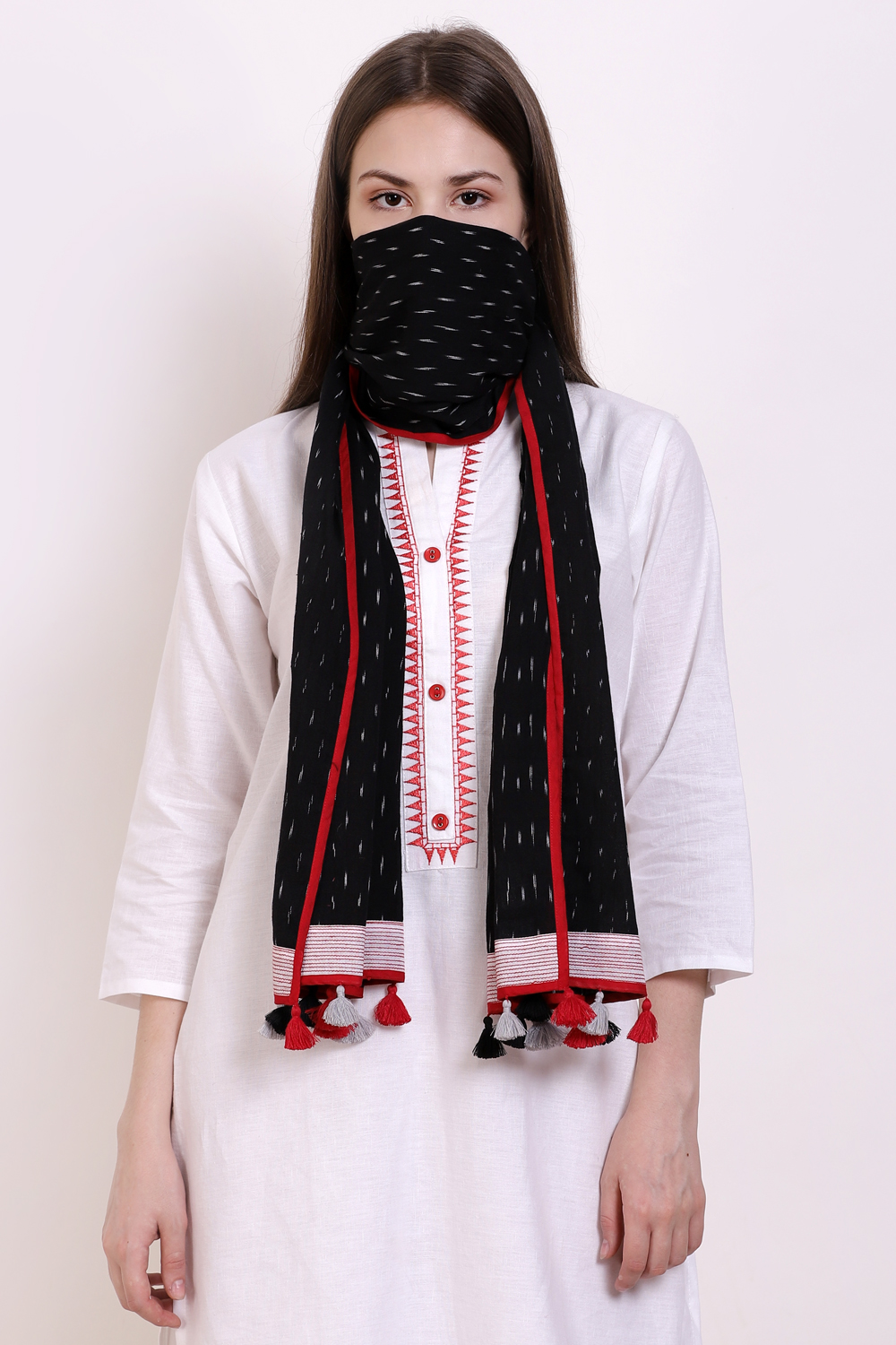 Black Cotton Yarndyed Scarf image number 0