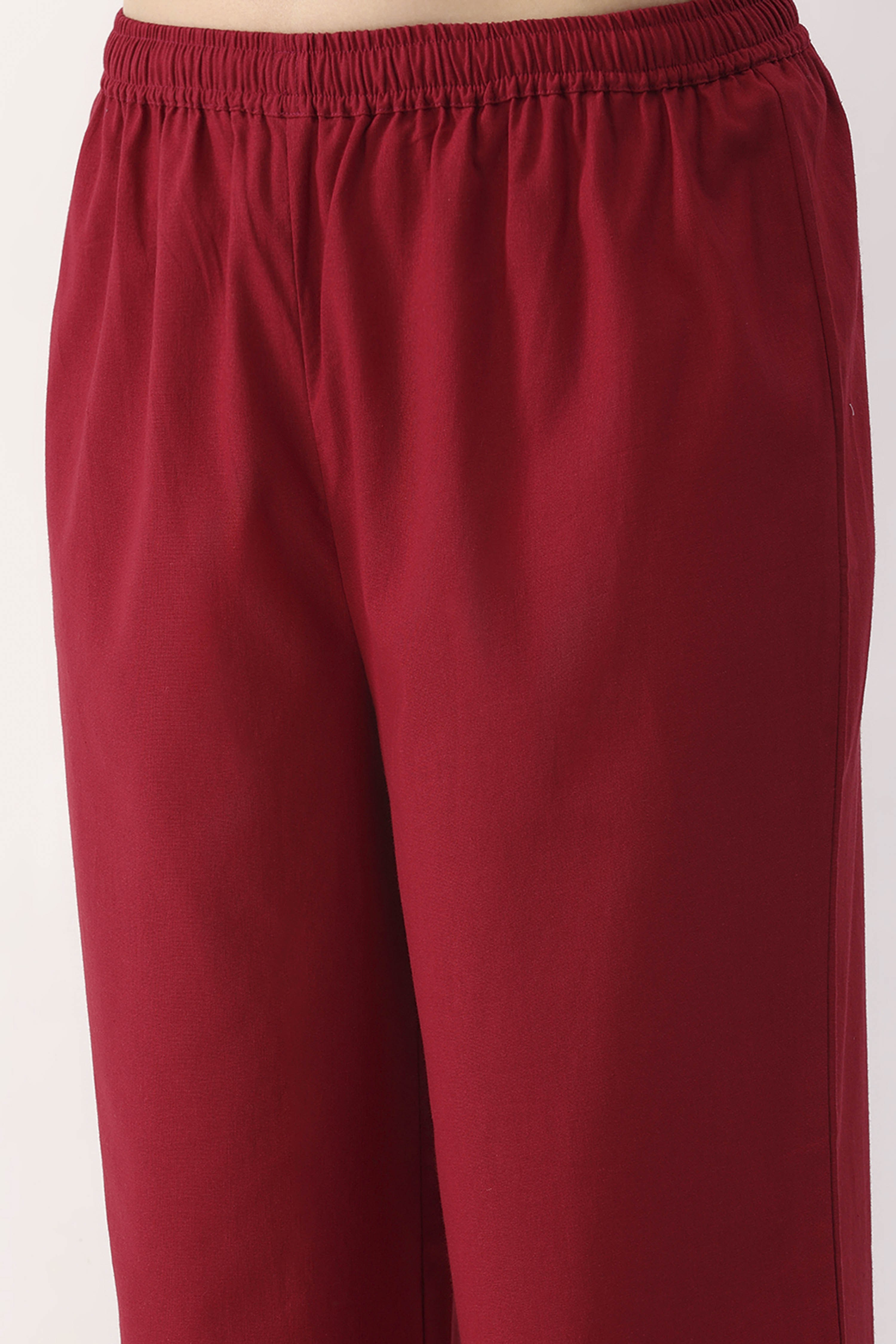 Maroon Cotton Straight Palazzo image number 1