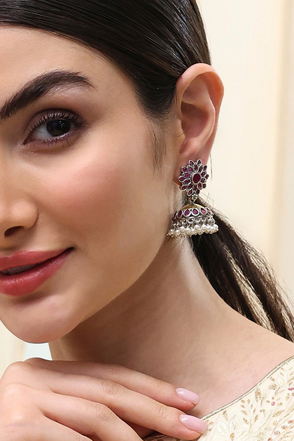 Pink Brass Jhumka image number 1