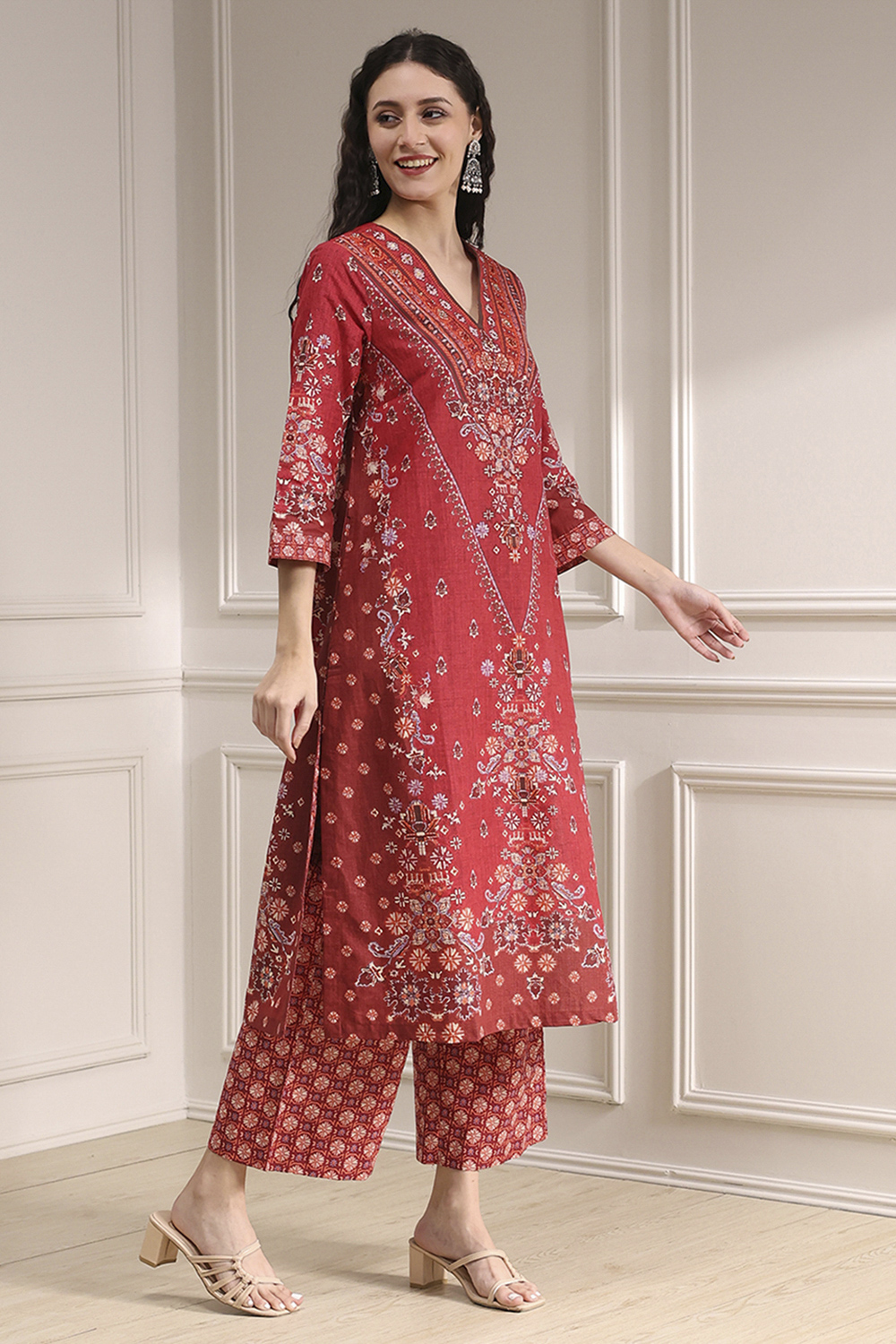 Blue Cotton Straight Printed Suit Set image number 5