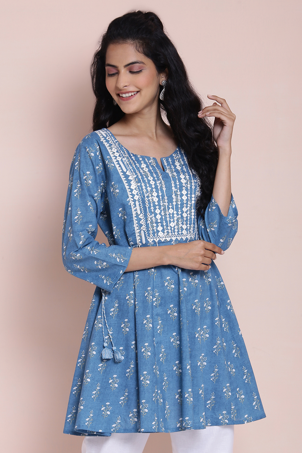 Indigo Cotton Printed Kurti image number 3