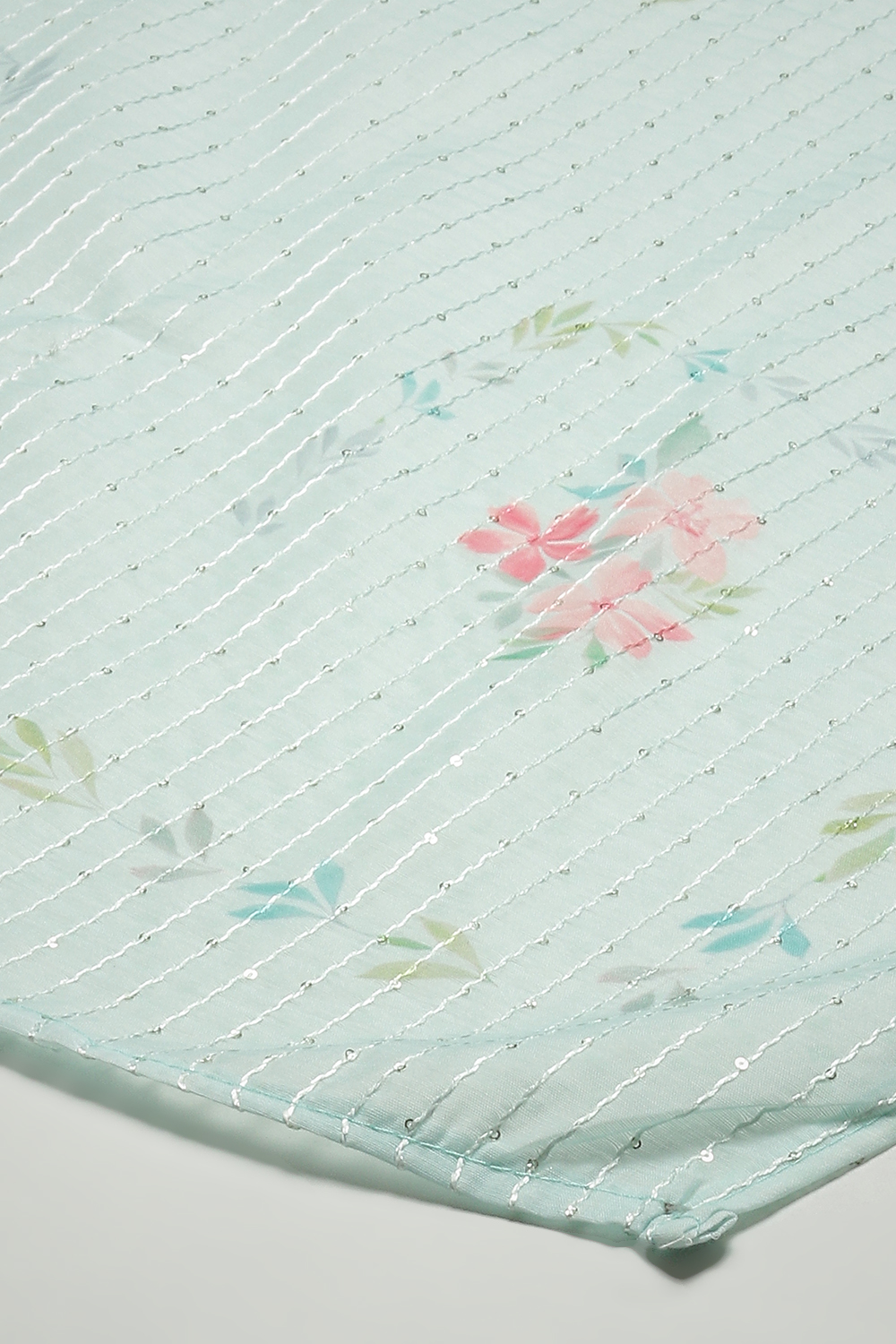 Turquoise Linen Digital Print Unstitched Suit Set image number 4