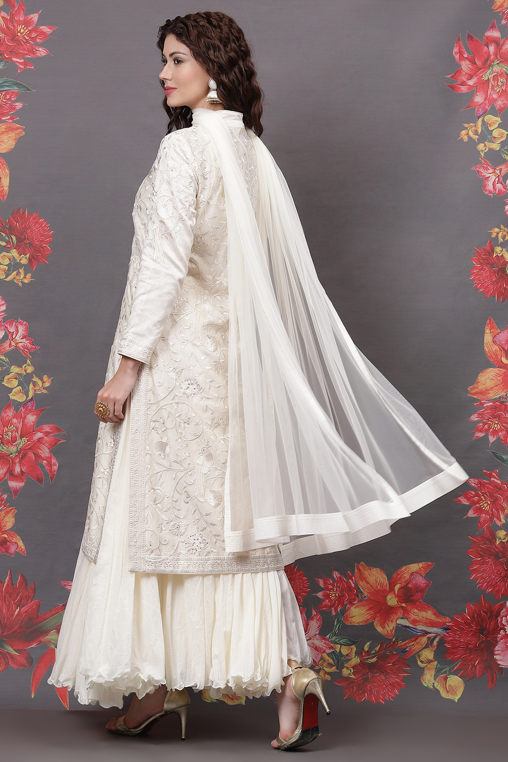 Off White Cotton Silk Straight Yarndyed Suit Set image number 4