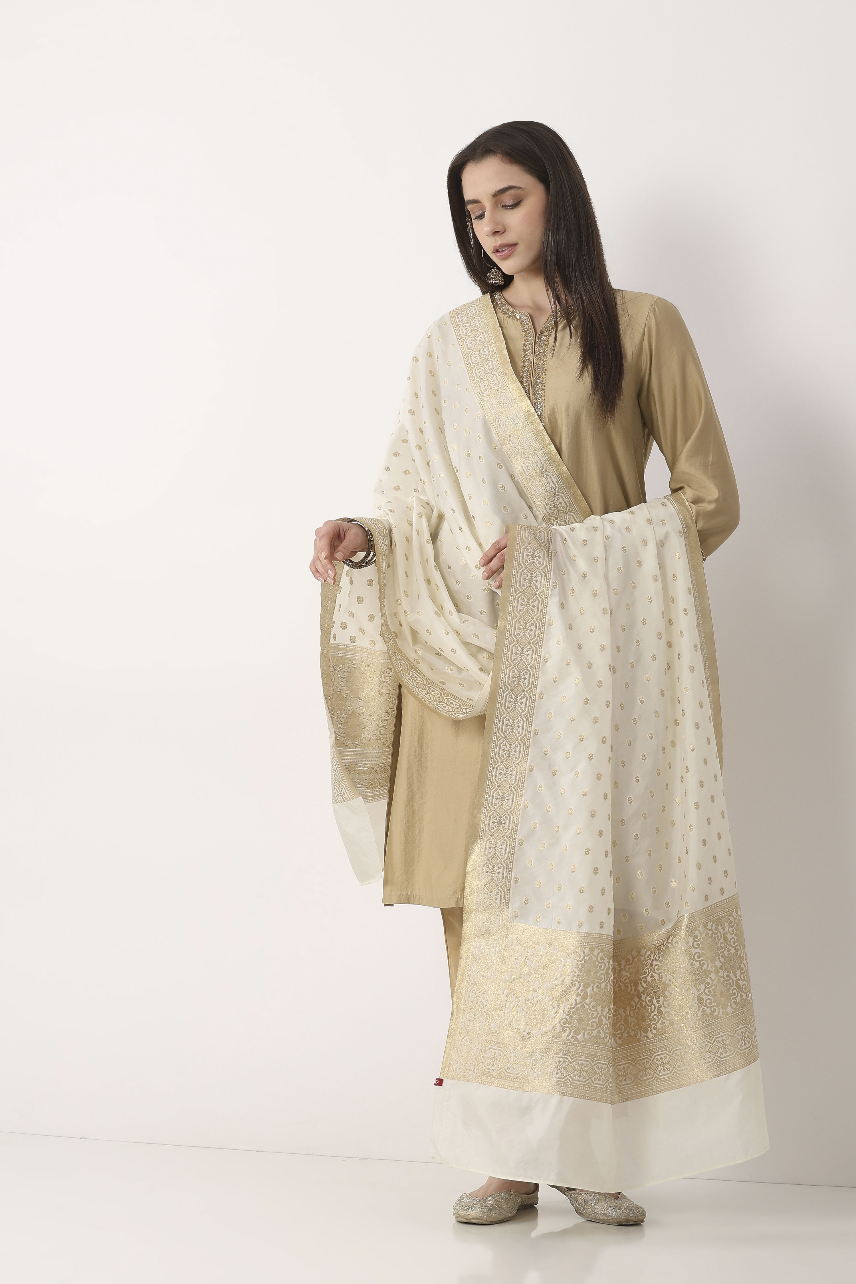 Ivory Art Silk Dupatta image number 0