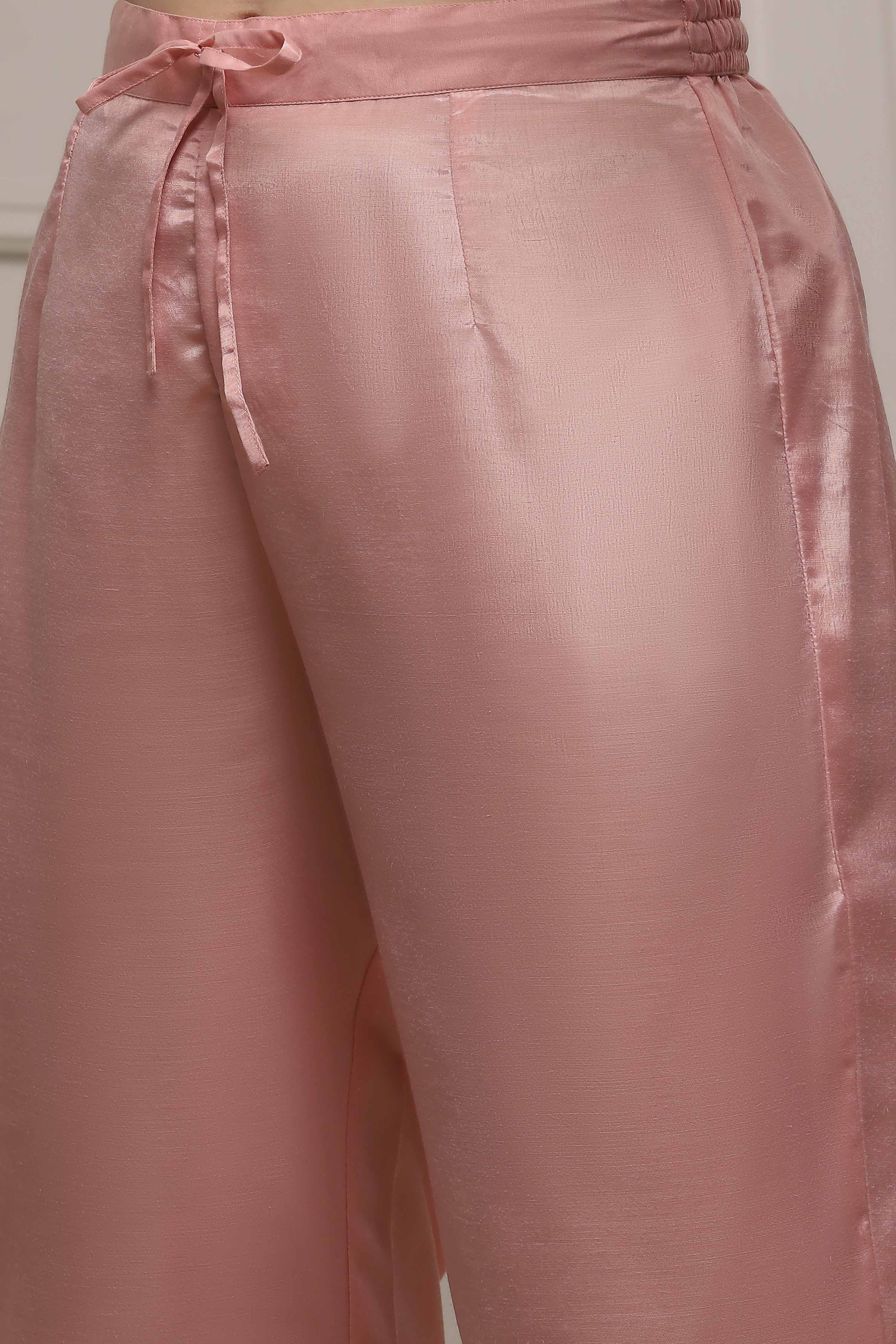 Pink Chanderi Blend Printed Embroidered Unstitched Suit Set image number 3