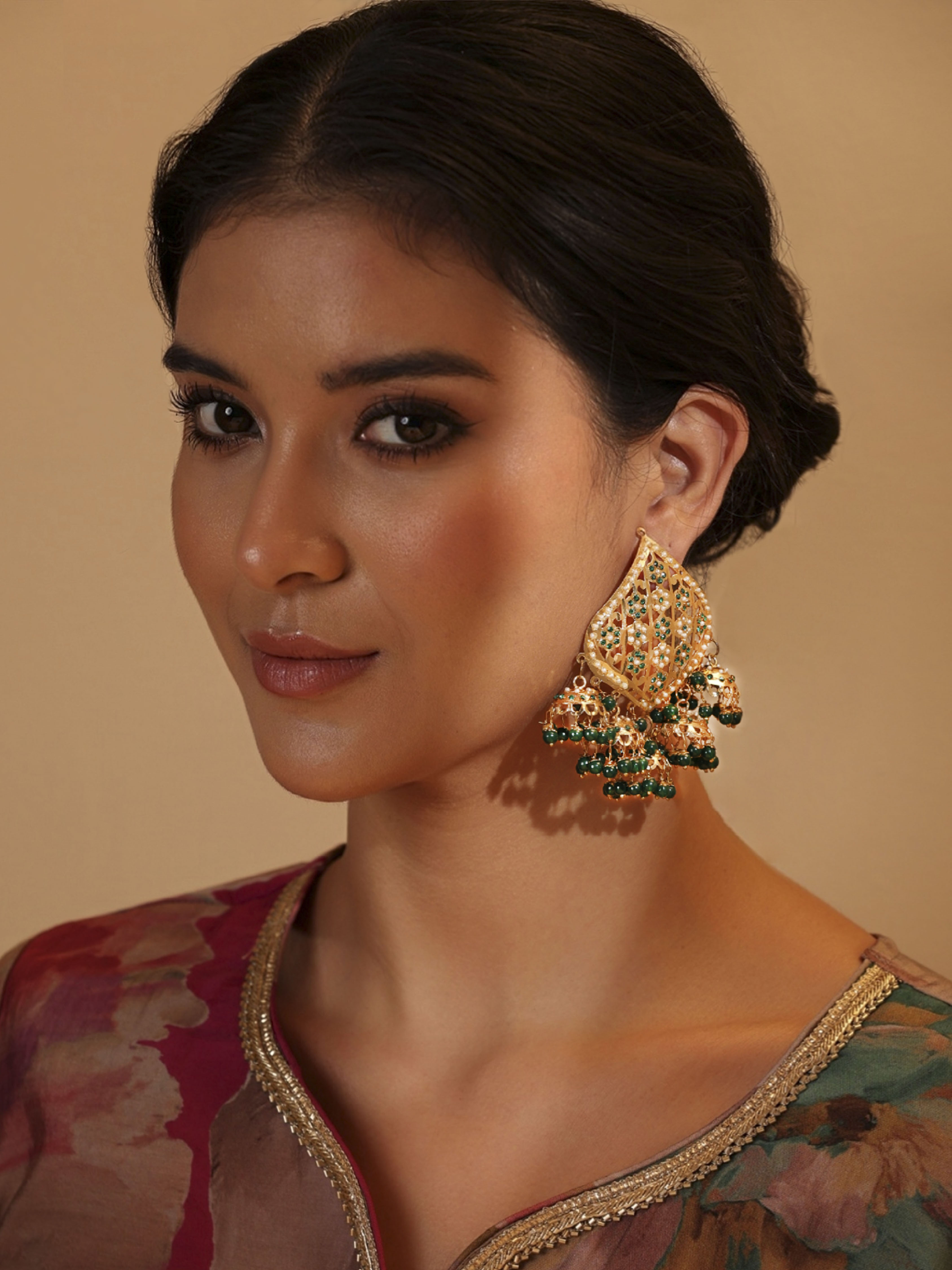 Lush Green Gold Plated Brass Drop & Dangler Earrings image number 3