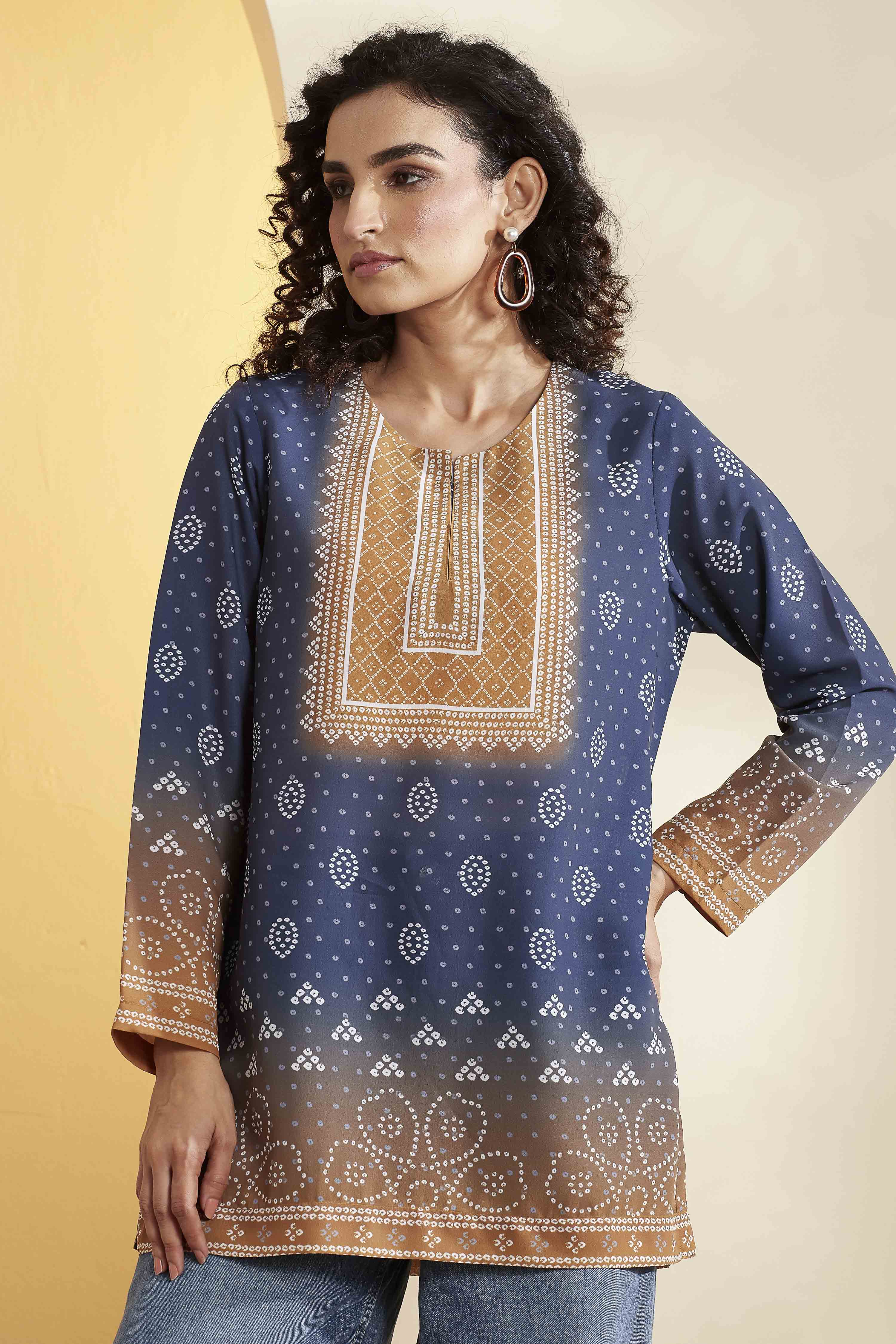 Blue Polyester Straight Kurti image number 5