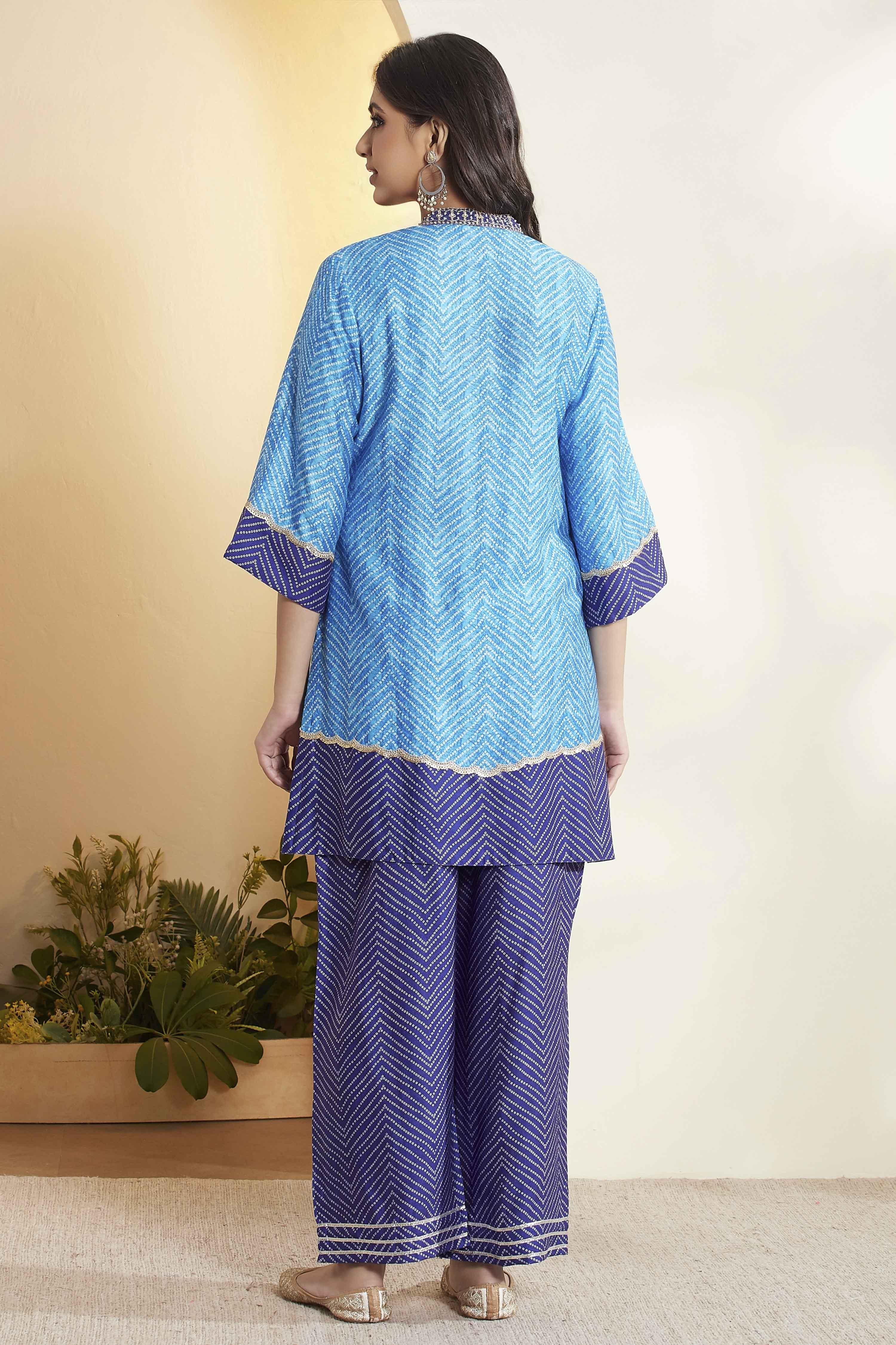 Blue Viscose Rayon Printed Suit Set image number 6