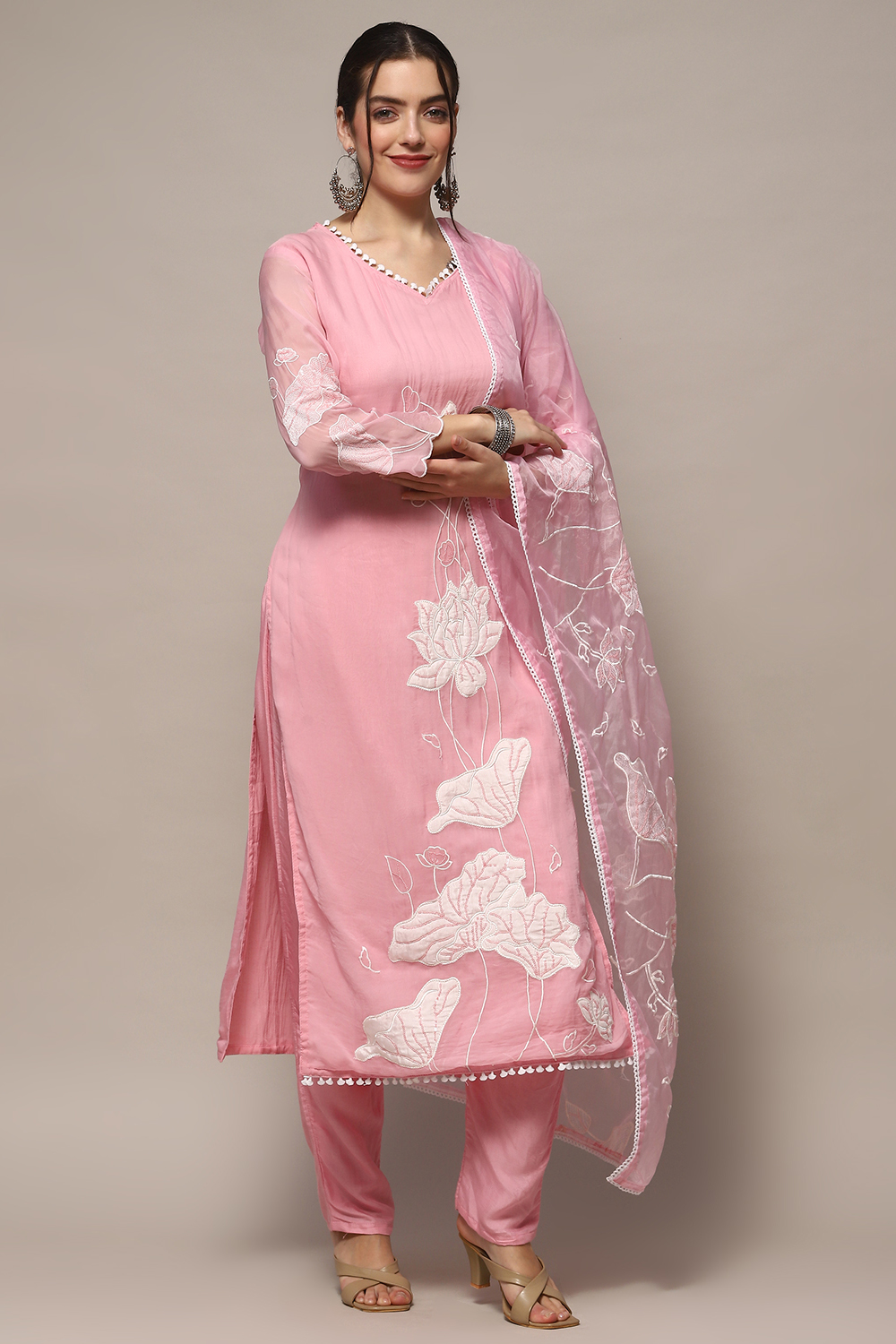 Baby Pink Organza Unstitched Suit set image number 7