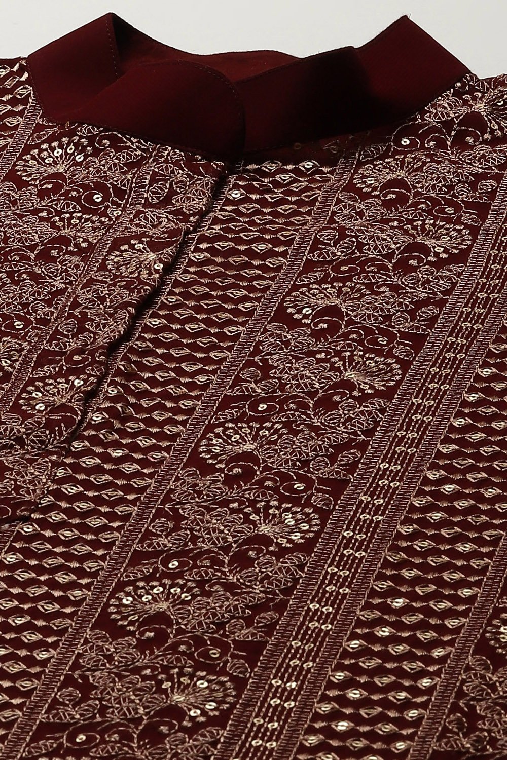 Wine Georgette Hand Embroidered Unstitched Suit Set image number 2