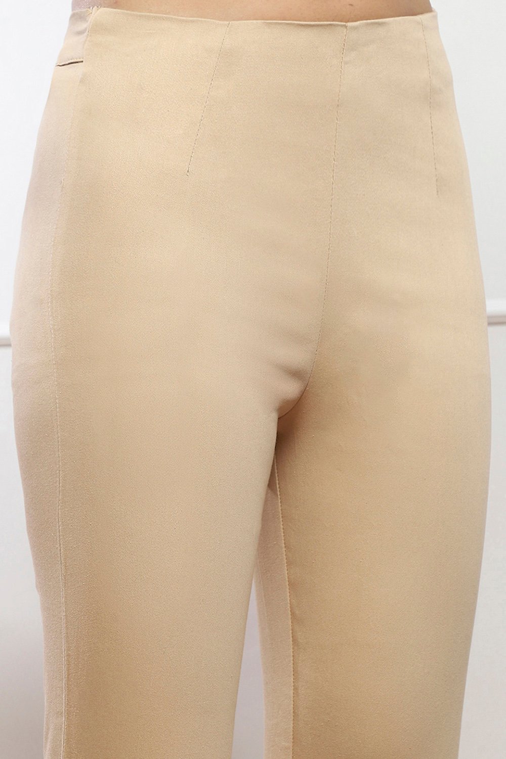 Beige Cotton Blend Slim Pant image number 1