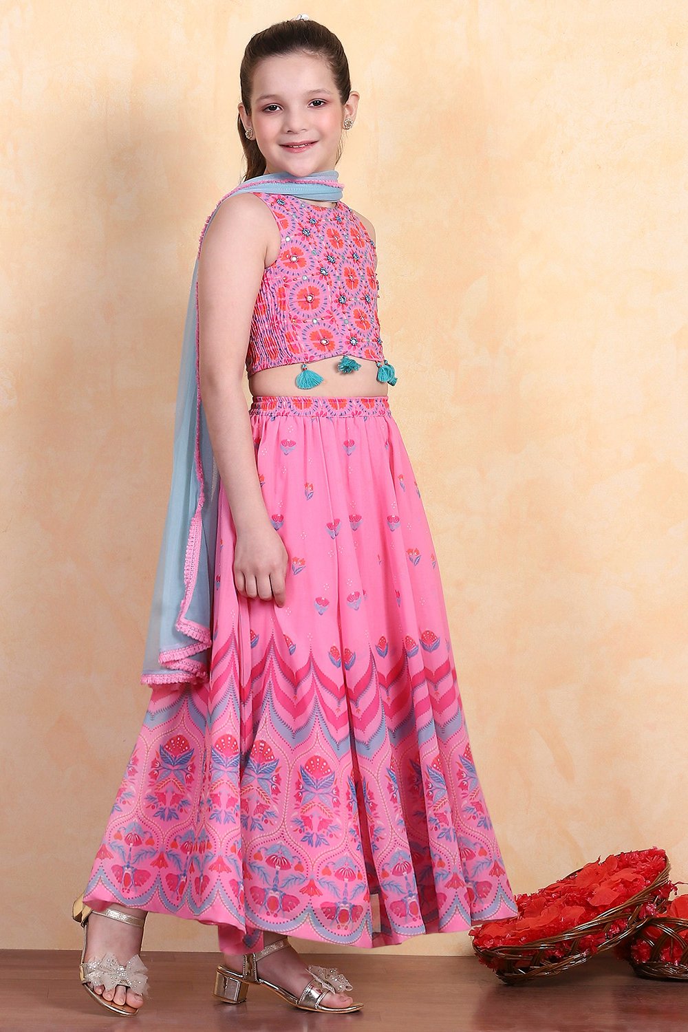 Pink Polyester Lehenga Set image number 4