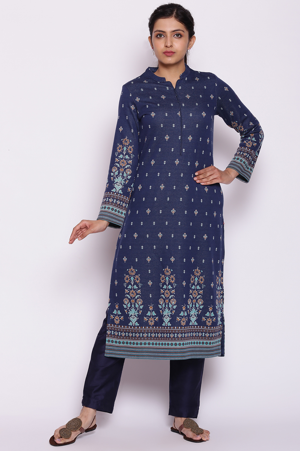 Dark Blue Winter Yarndyed Kurta image number 3