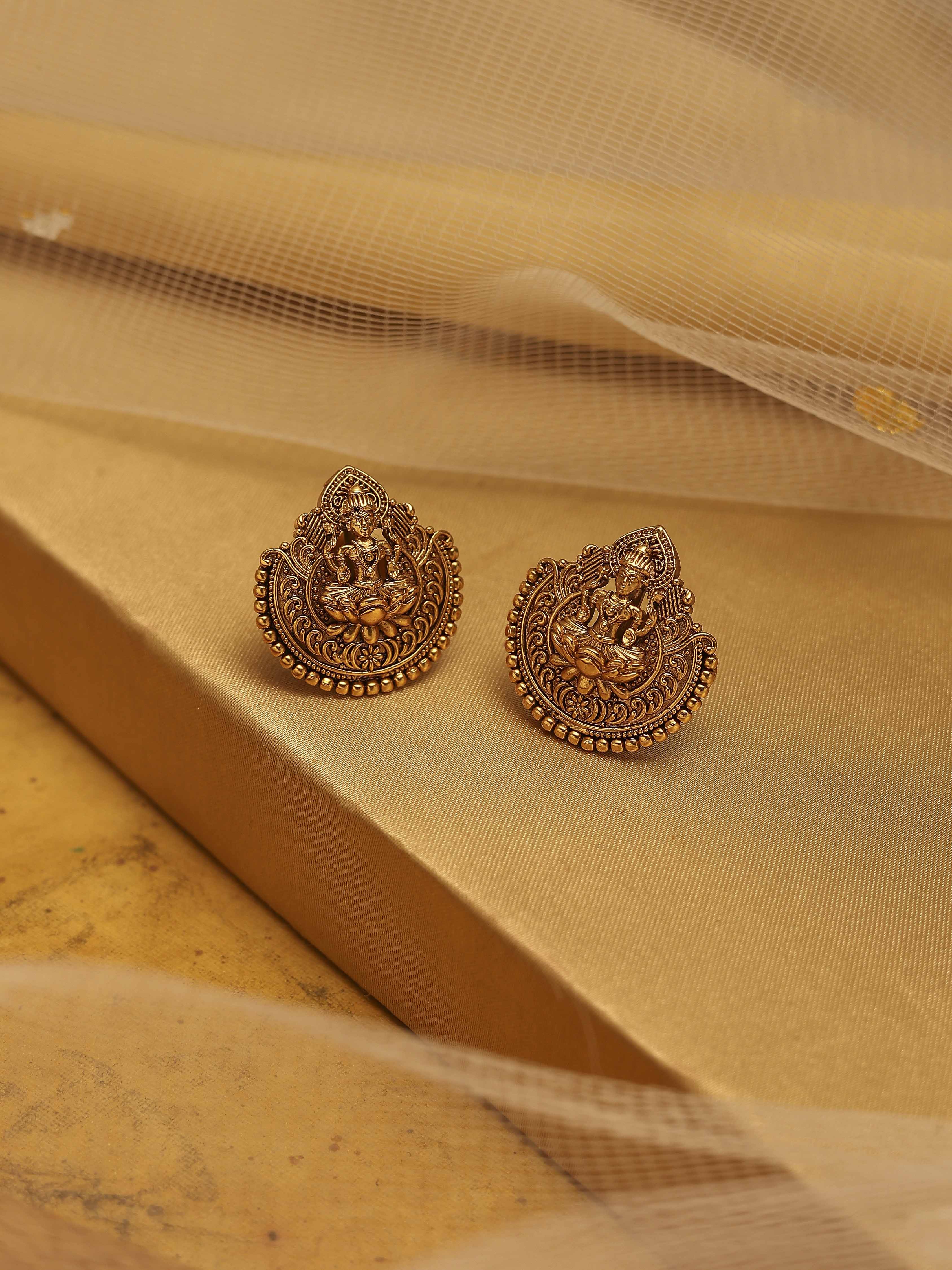 Gold Plated Brass Stud Temple Earrings image number 0