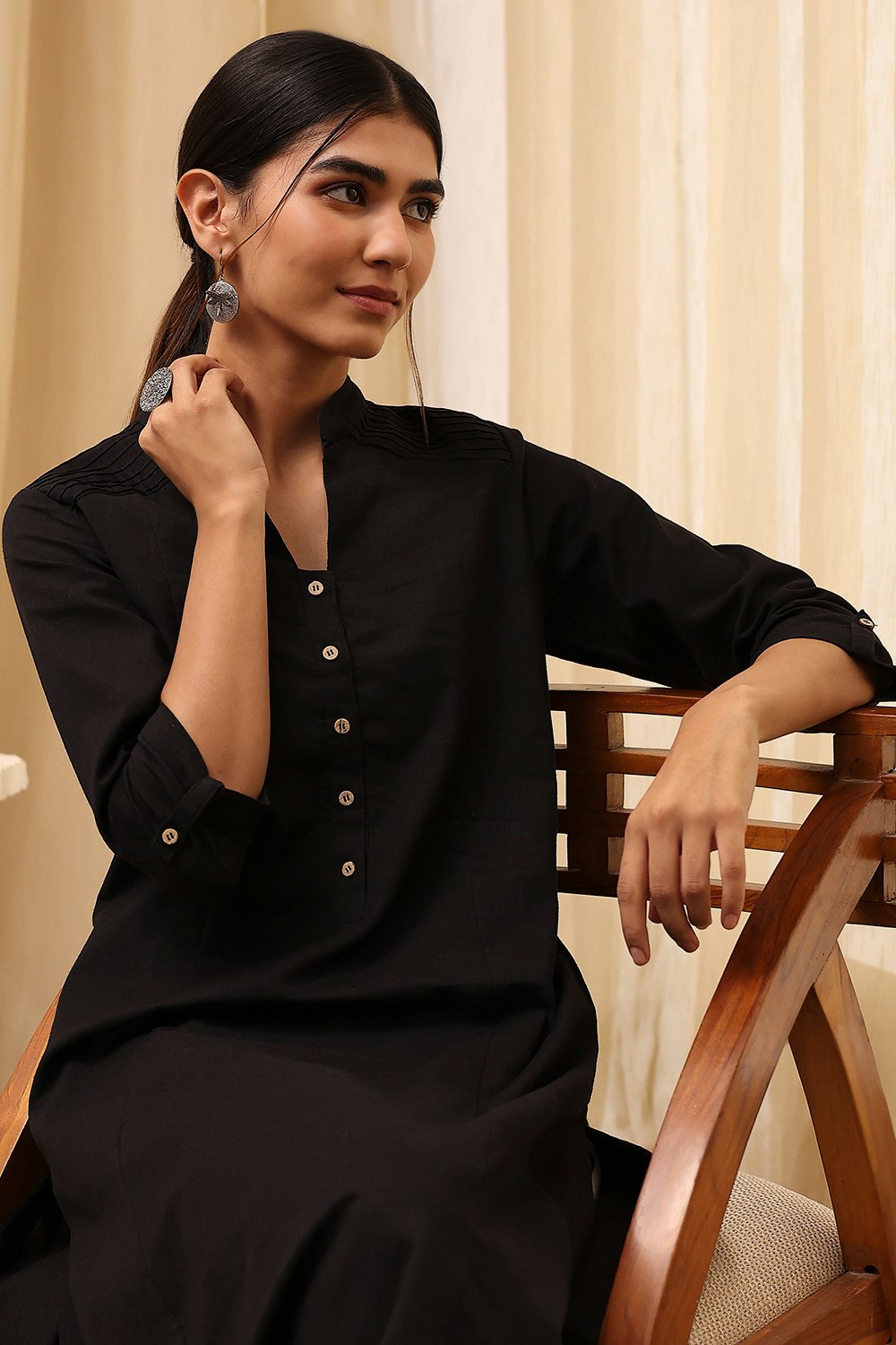Burgundy Cotton Blend Solid Straight Kurta image number 0