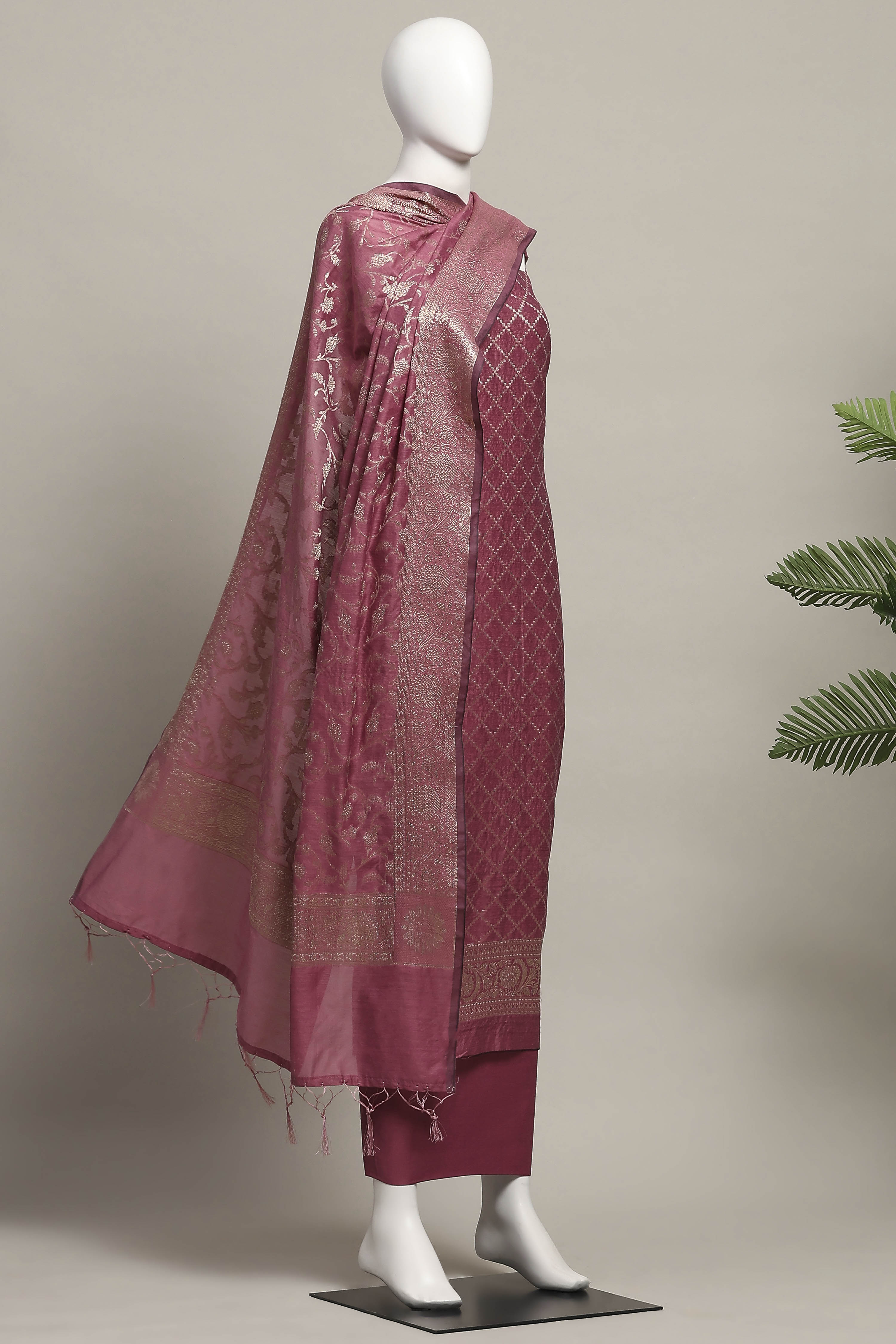 Peach Cotton Printed Embroidered Unstitched Suit Set image number 4