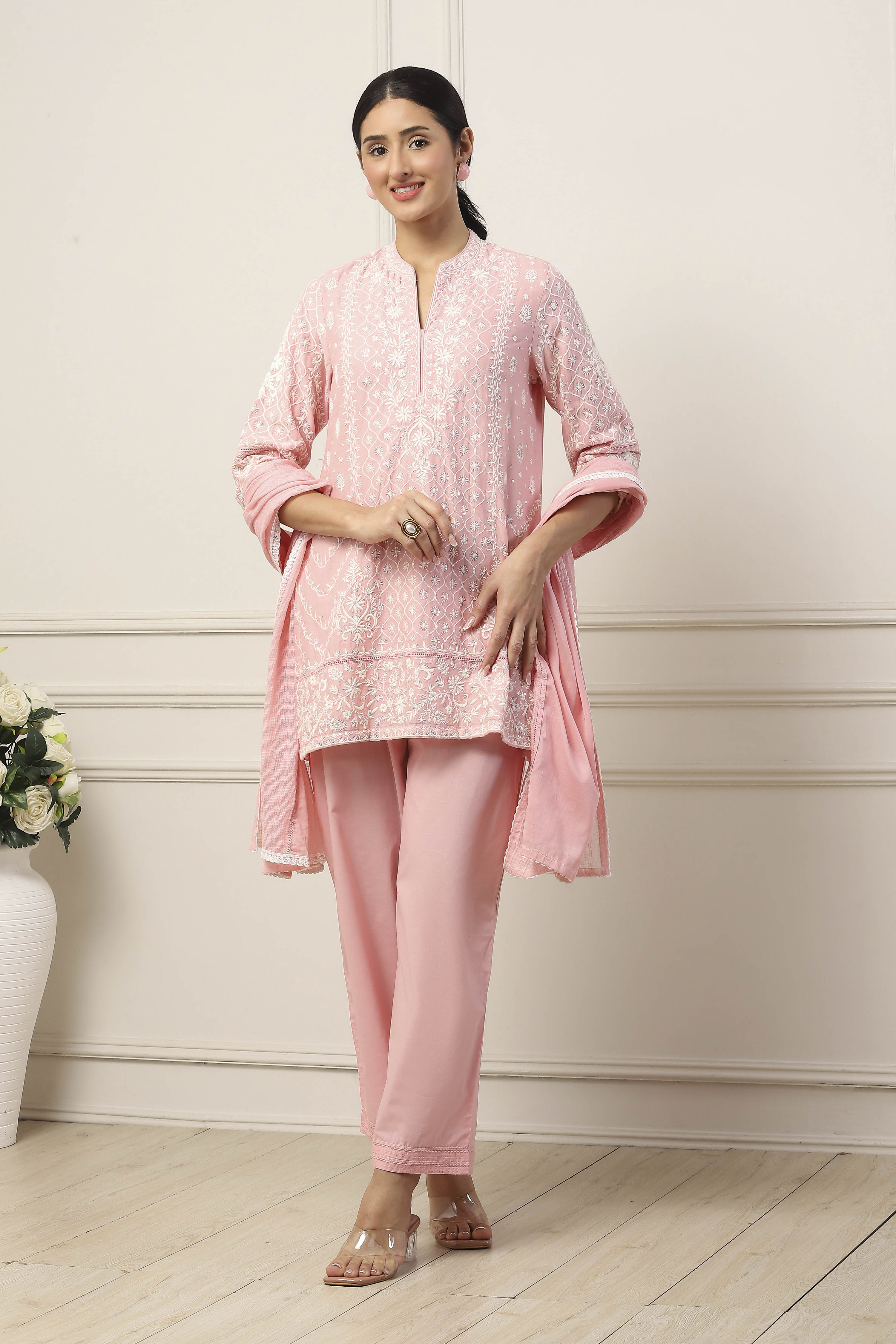 Pink Cotton Floral Printed Regular Suit Set image number 6