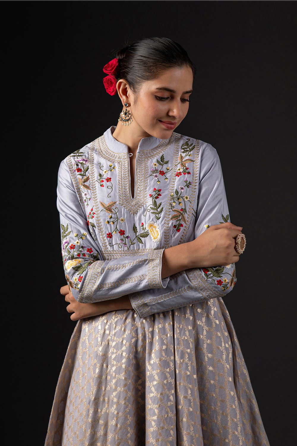 Rohit Bal Off White Cotton Silk Anarkali Embroidered Suit Set image number 1