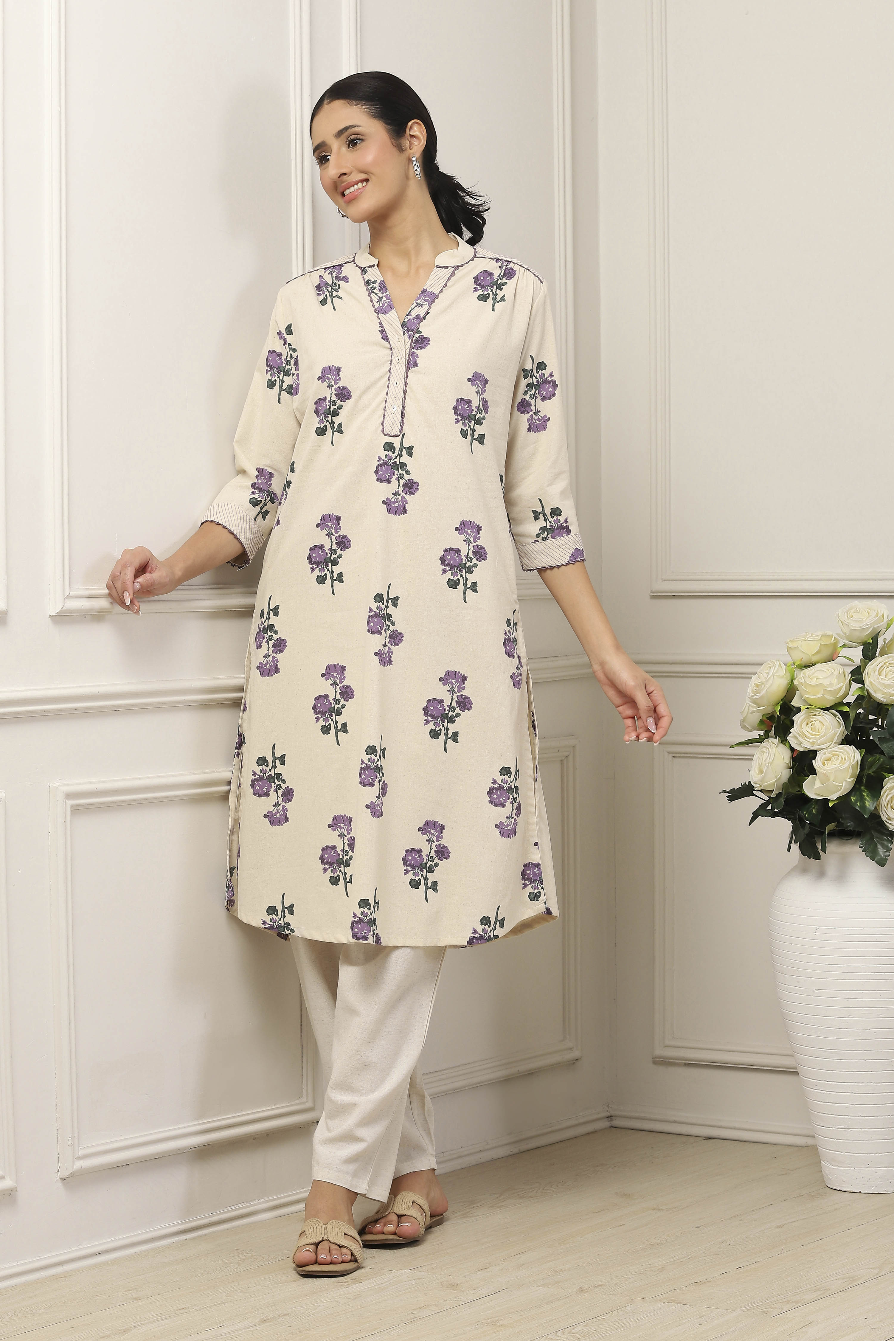 Purple Cotton A Line Kurta image number 0