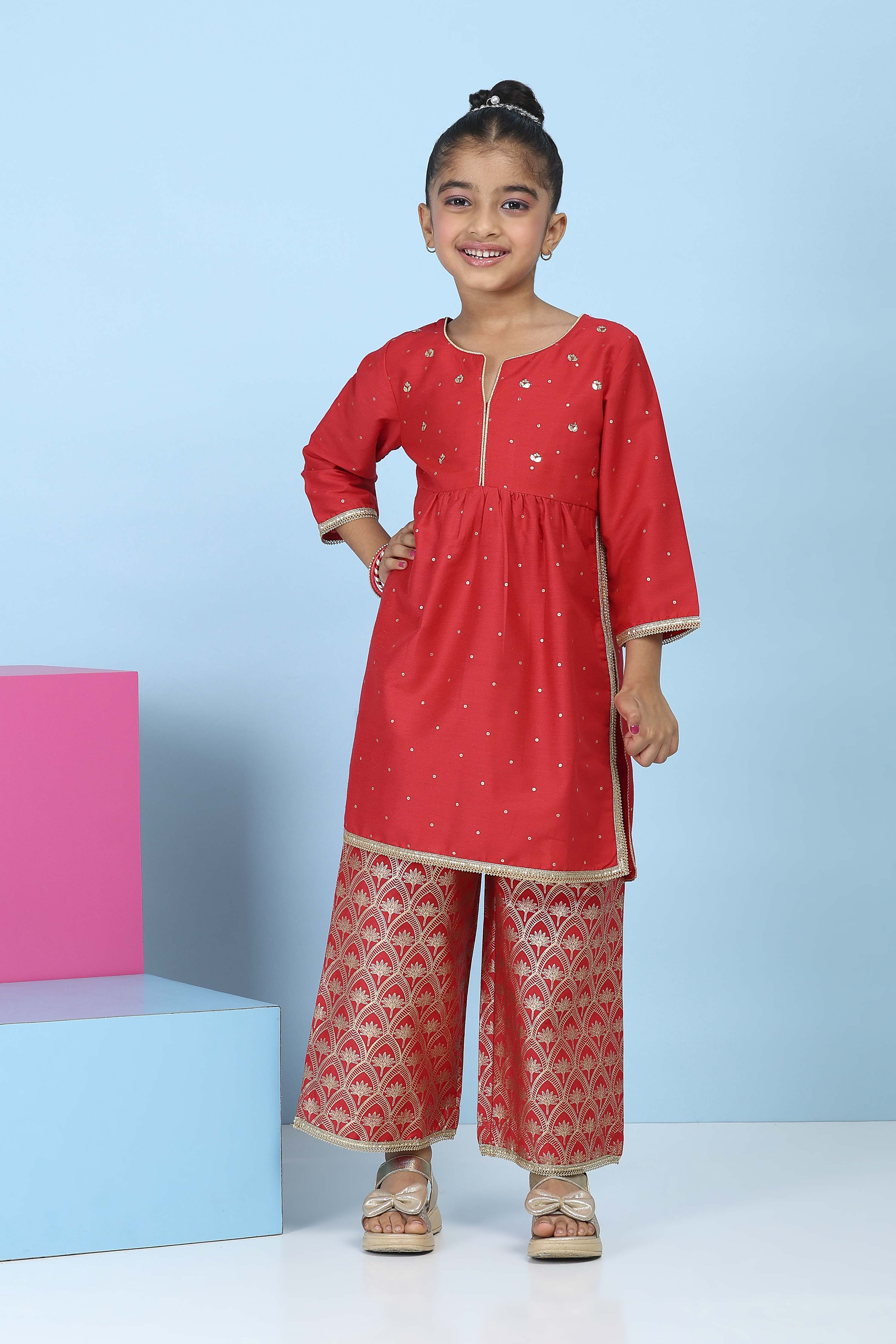 Red Poly Viscose Dyed Straight Suit Set image number 6