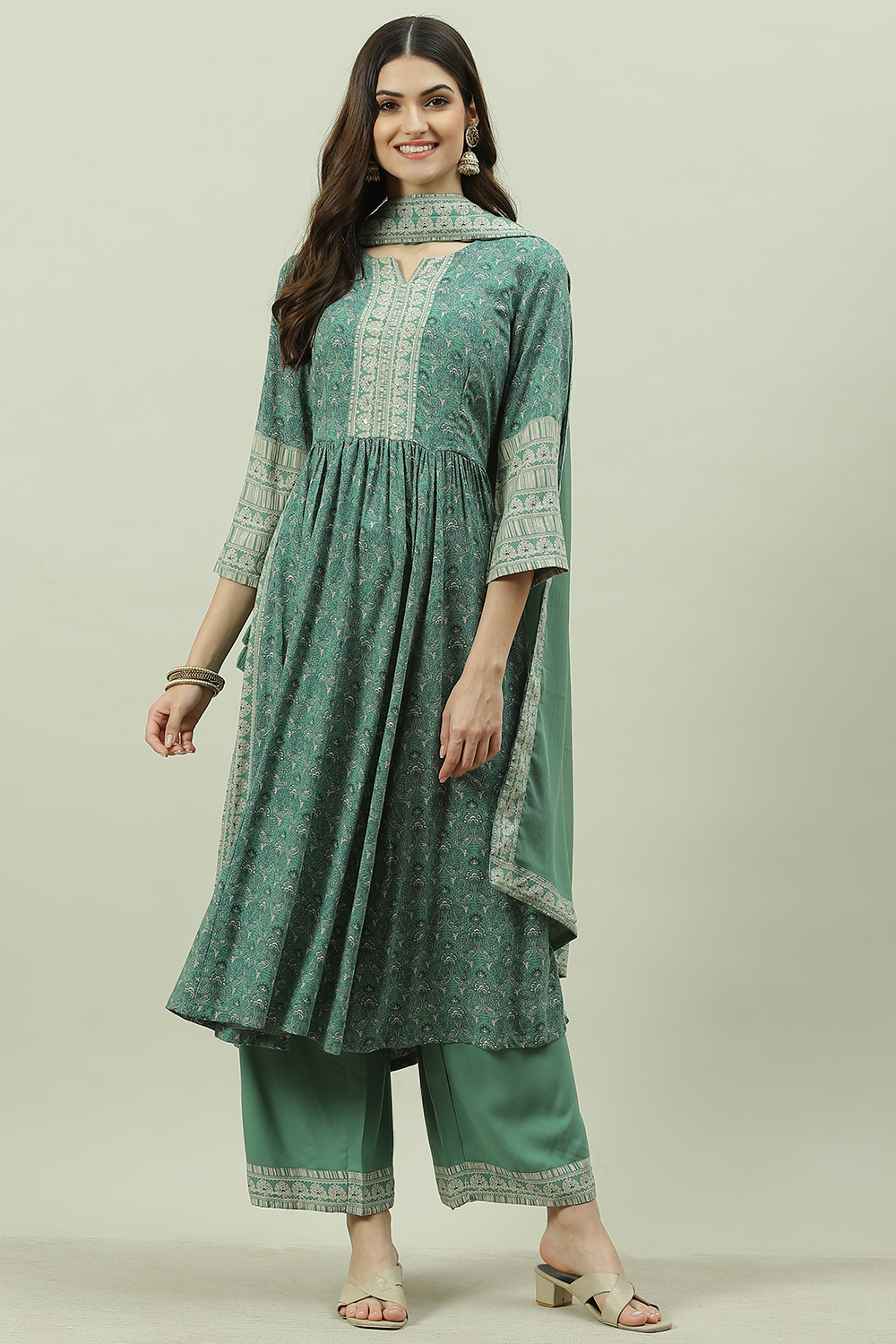Blue Rayon A-Line Kurta Palazzo Suit Set image number 5