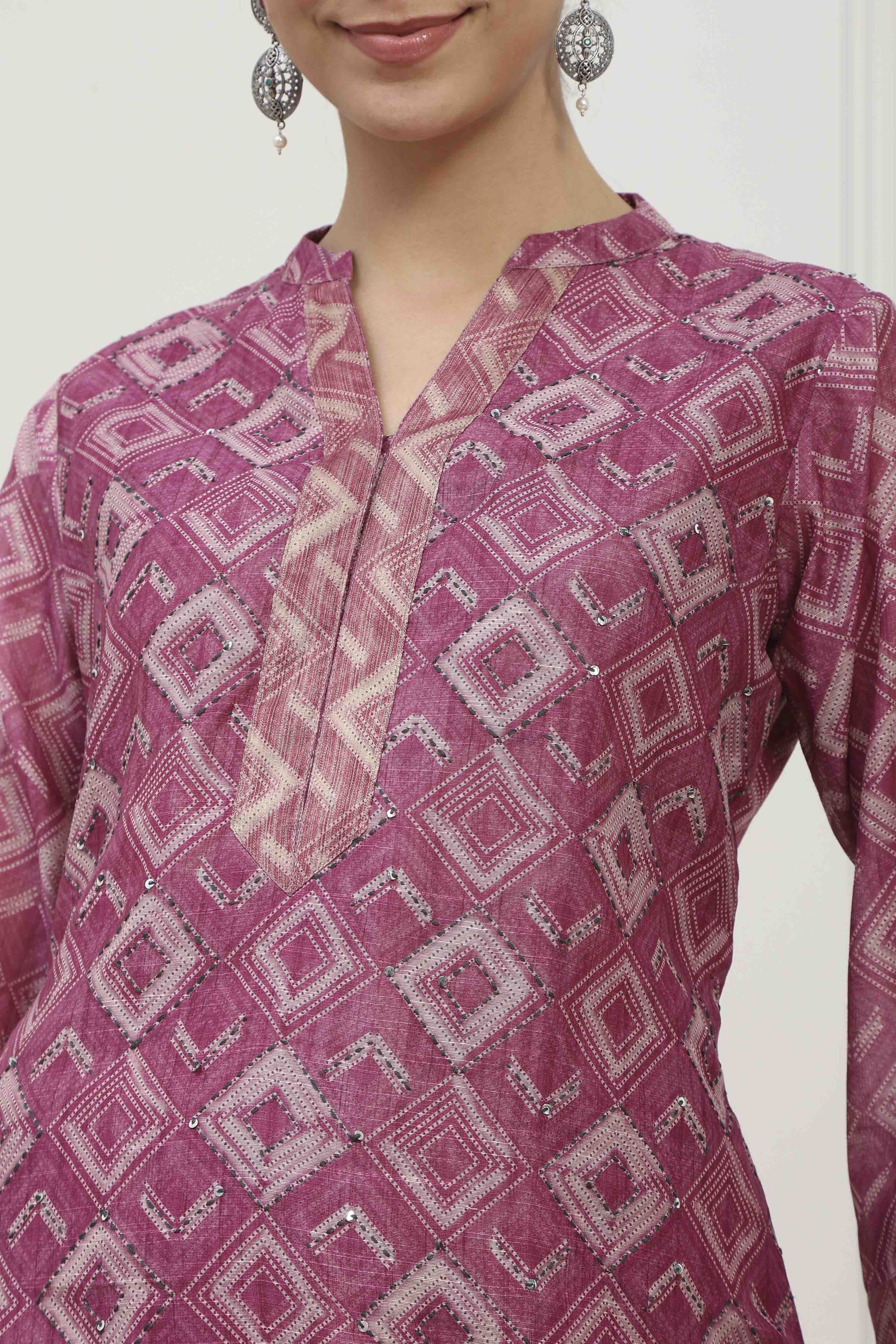 Pink Silk Blend Printed Unstitched Suit Set image number 2