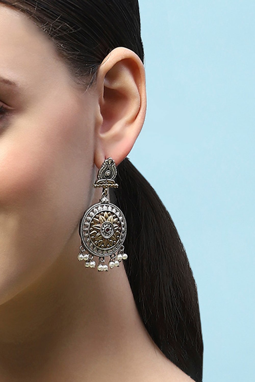Gold-Toned Oxidised Circular Danglers image number 3