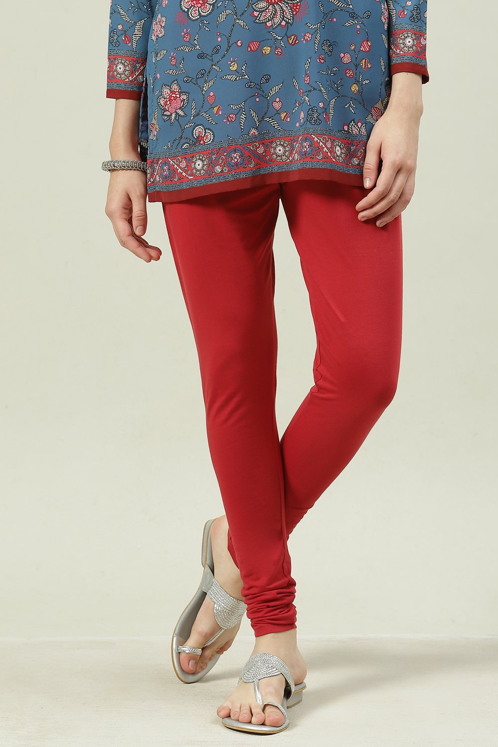 Camel Cotton Blend Solid Churidar image number 3