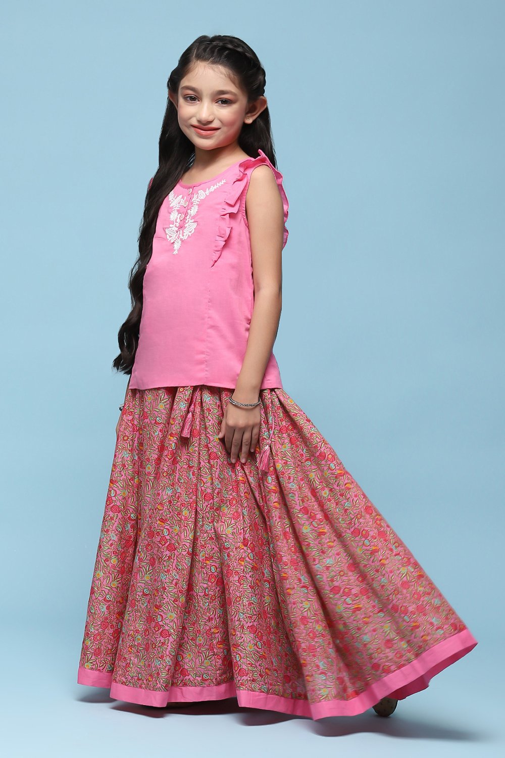 Purple Cotton Straight Printed Kurta Skirt Suit Set image number 3